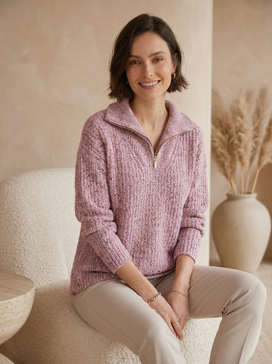 Wool blend half zip jumper with a relaxed fit