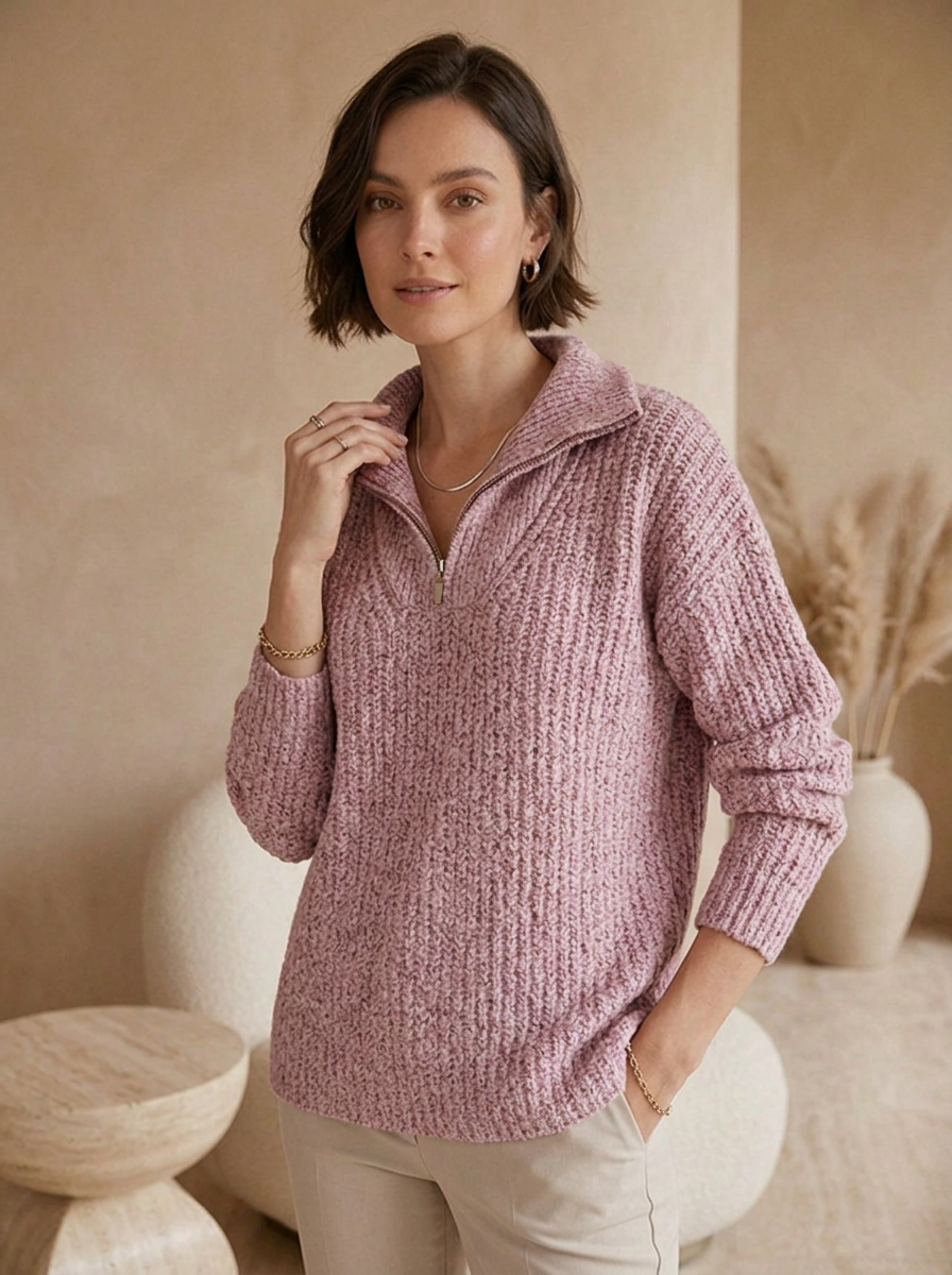 Relaxed fit wool blend sweater with long sleeves