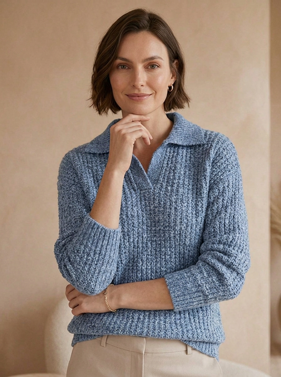Women's knit jumper with a high collar