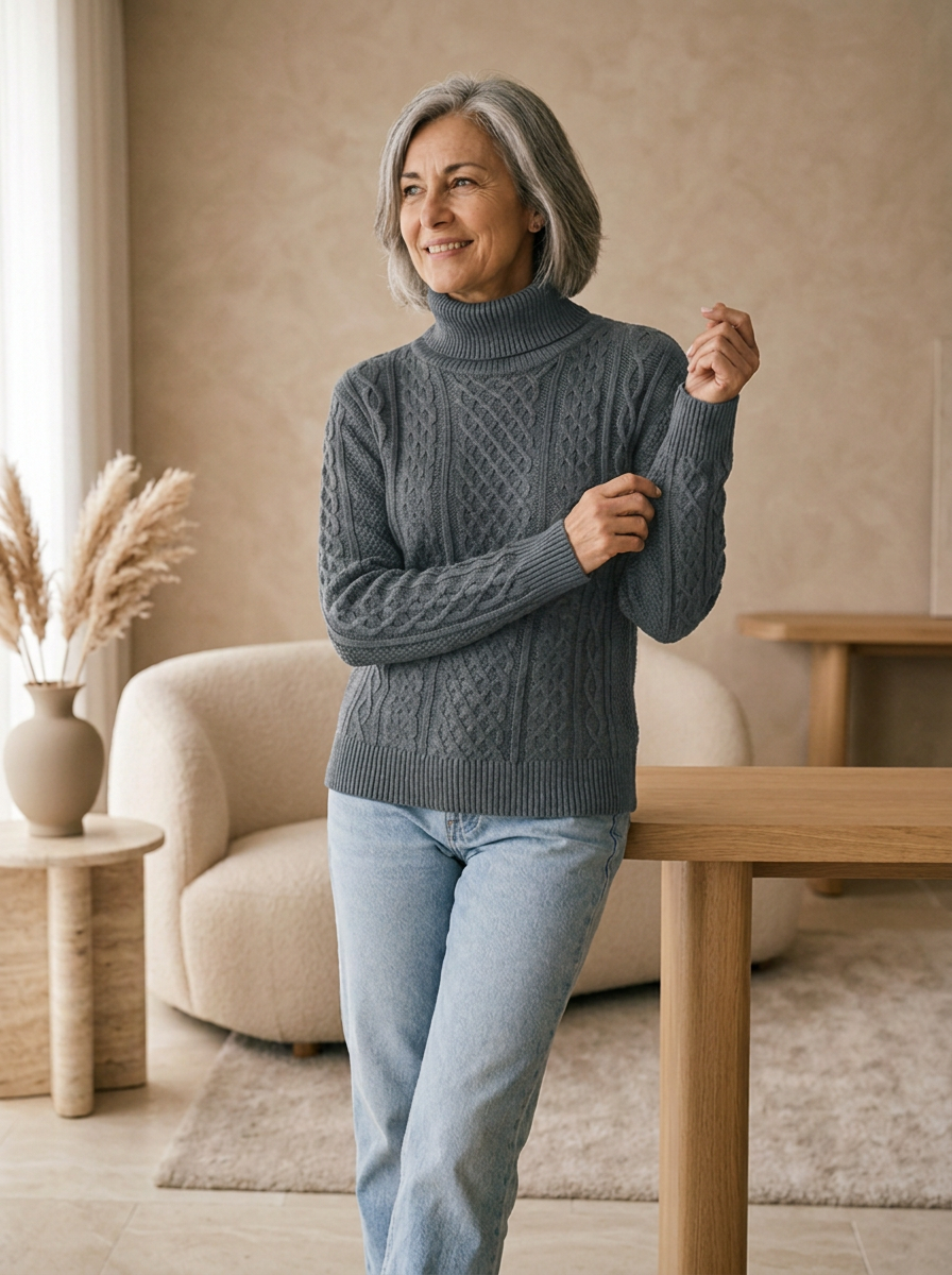 Soft cable knit turtleneck sweater for everyday comfort