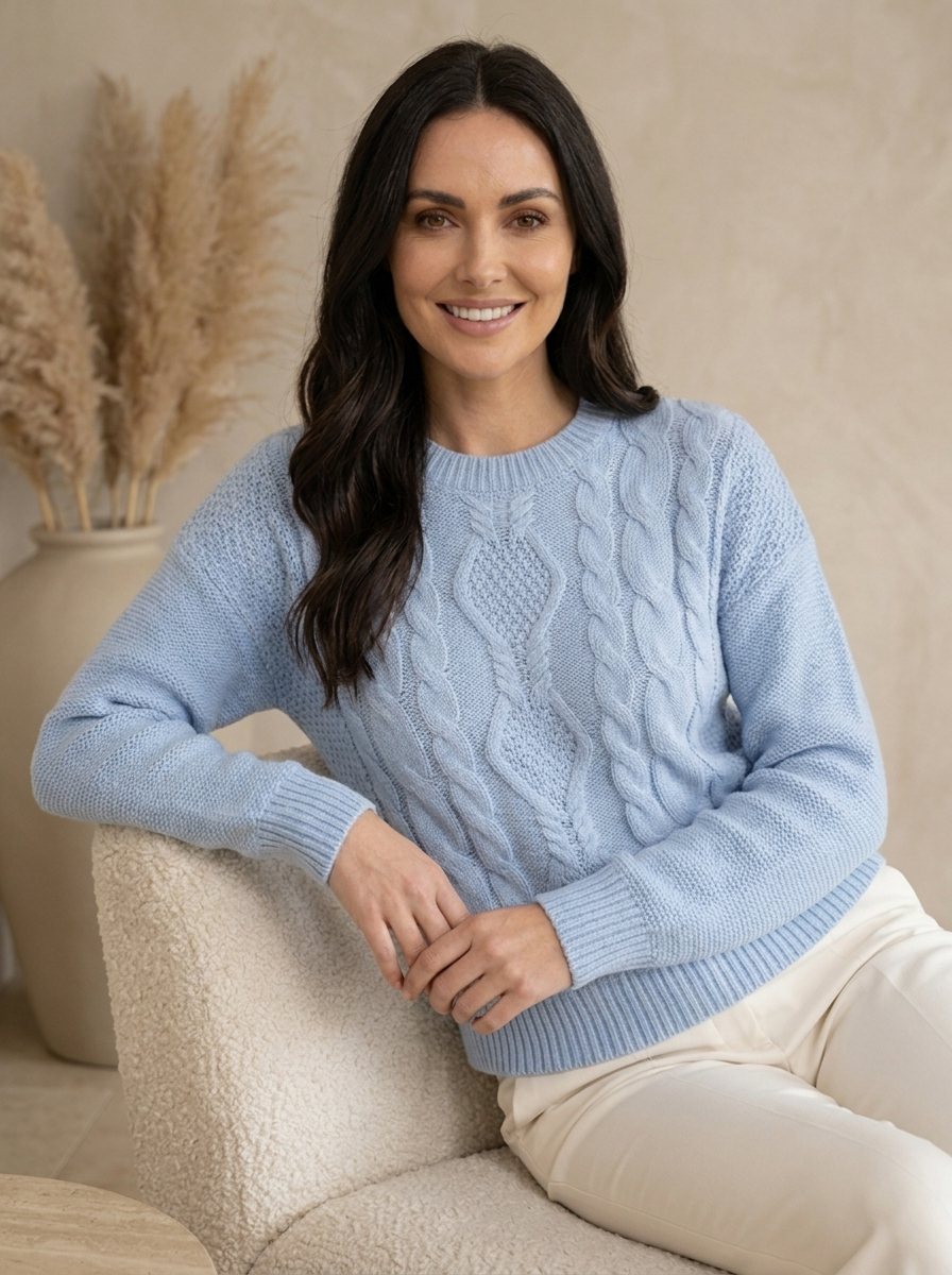 Long sleeve wool blend sweater for everyday wear