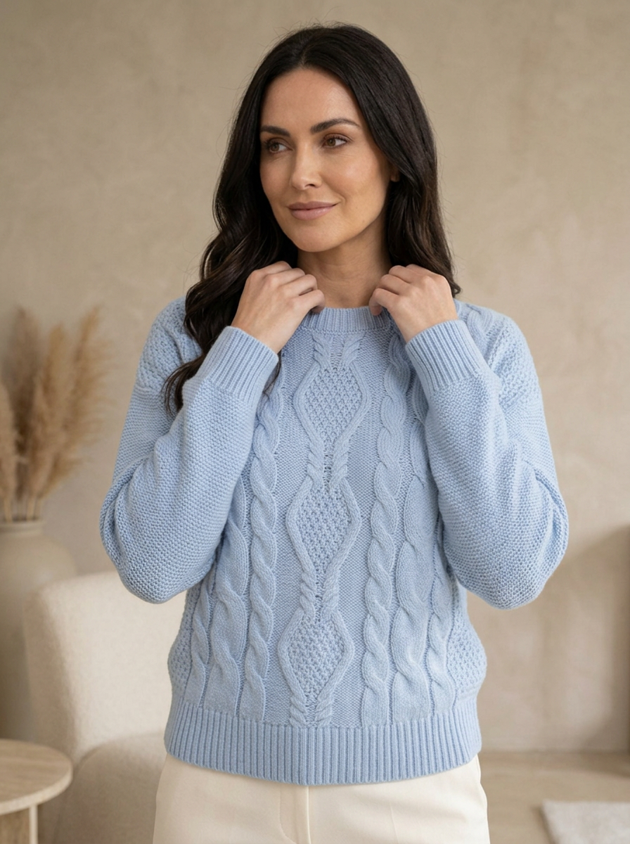 Cable knit jumper for autumn and winter layering