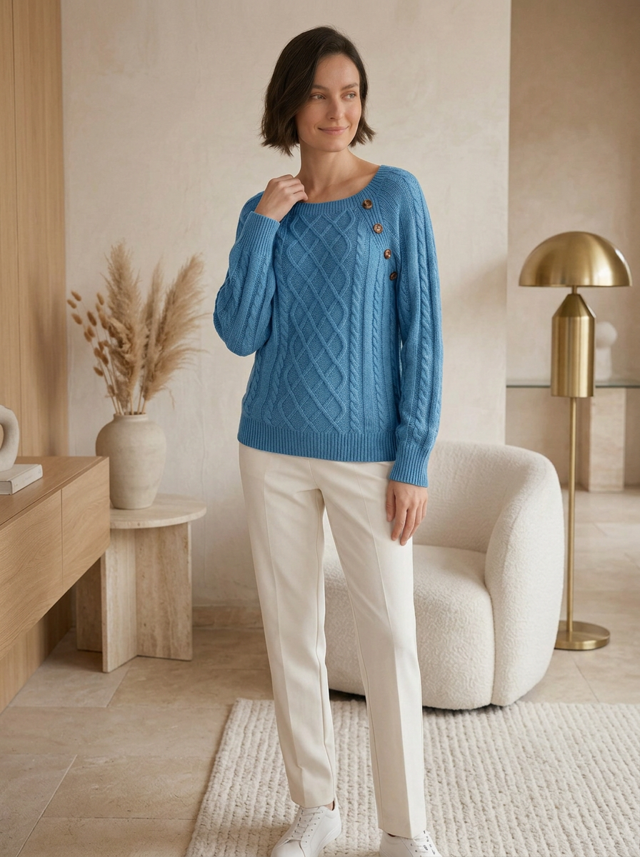 Long sleeve wool knit sweater for everyday wear