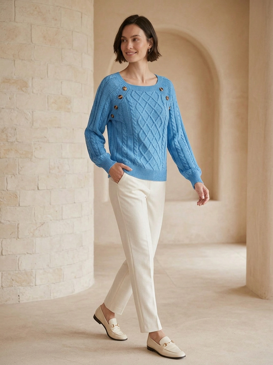 Cable knit jumper for autumn and winter layering