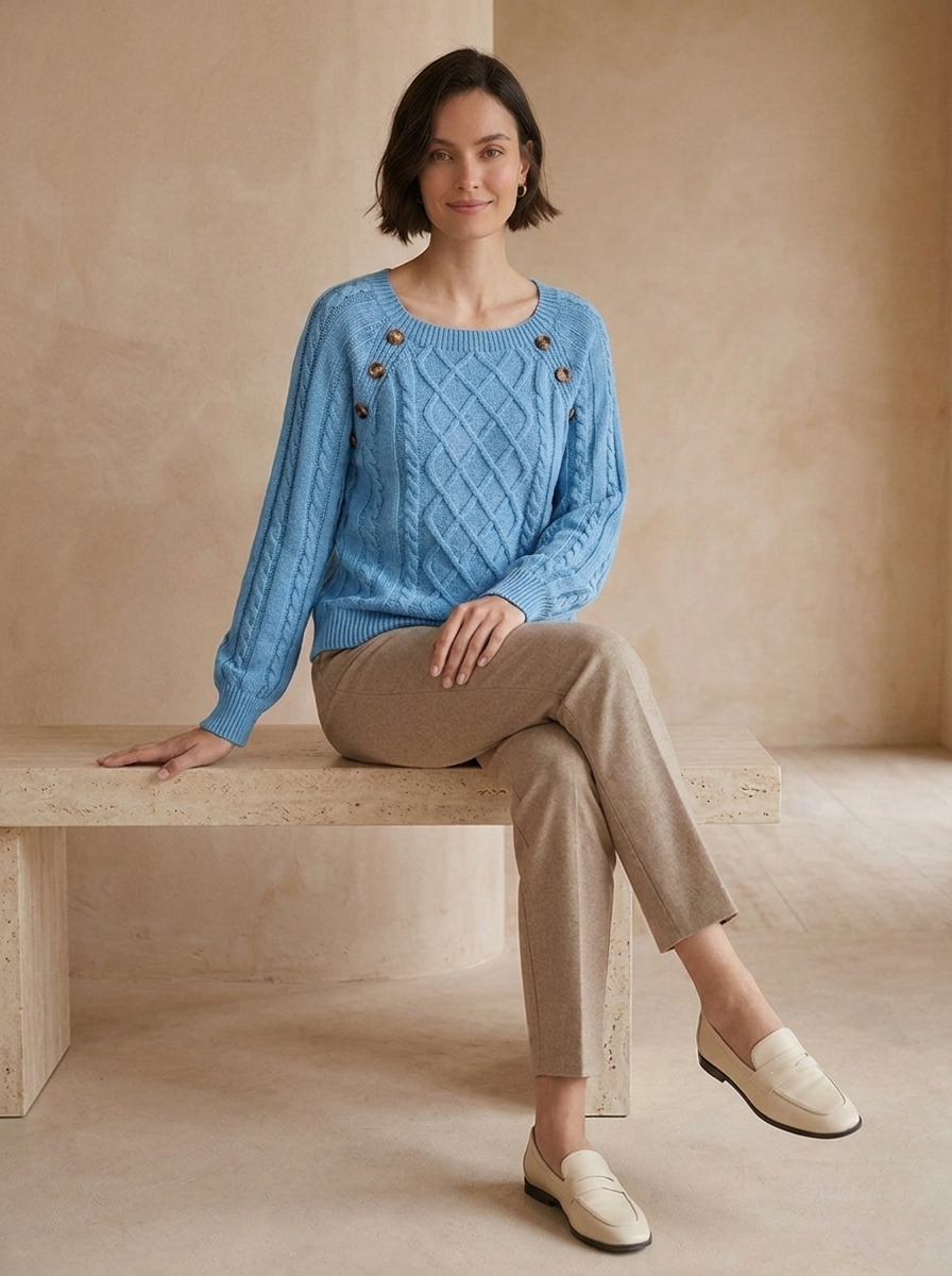 Women's cable knit jumper with a round neck