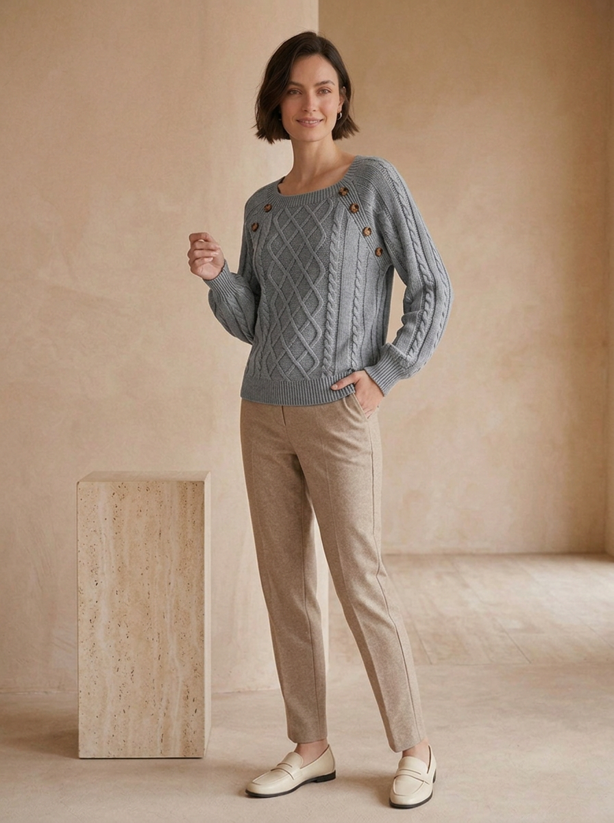 Casual wool knit jumper for seasonal styling