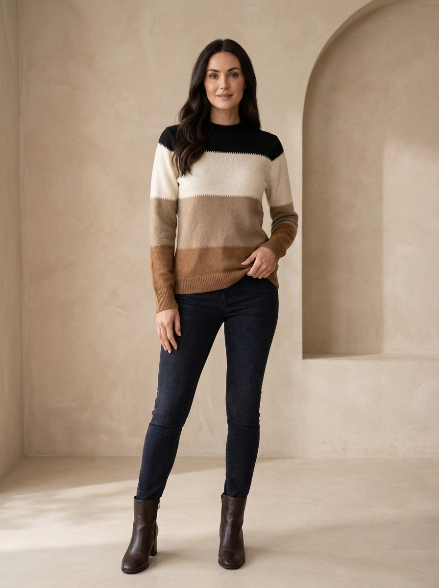 Wool blend sweater with a round neck design