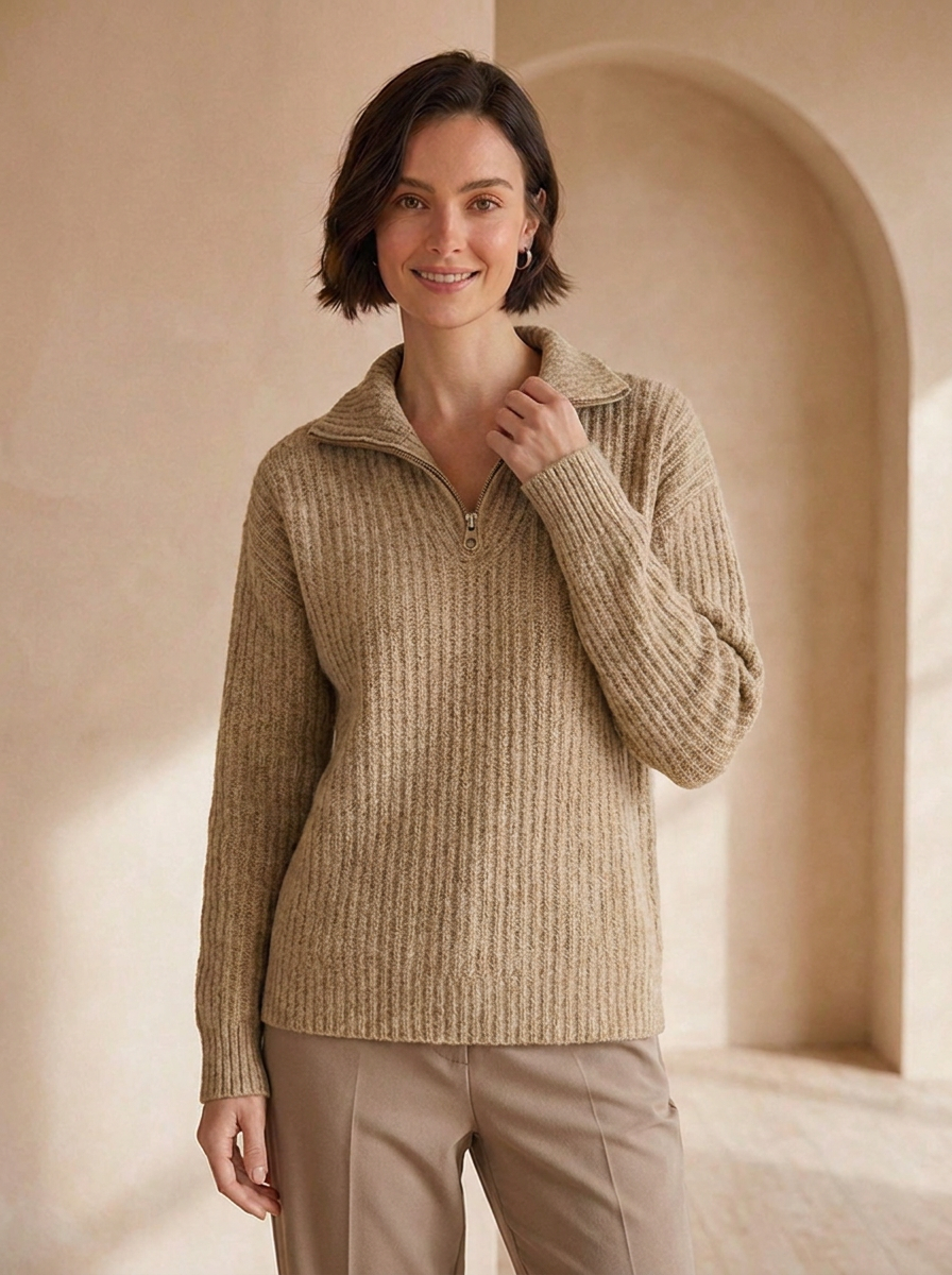 Women's knit jumper with a high collar