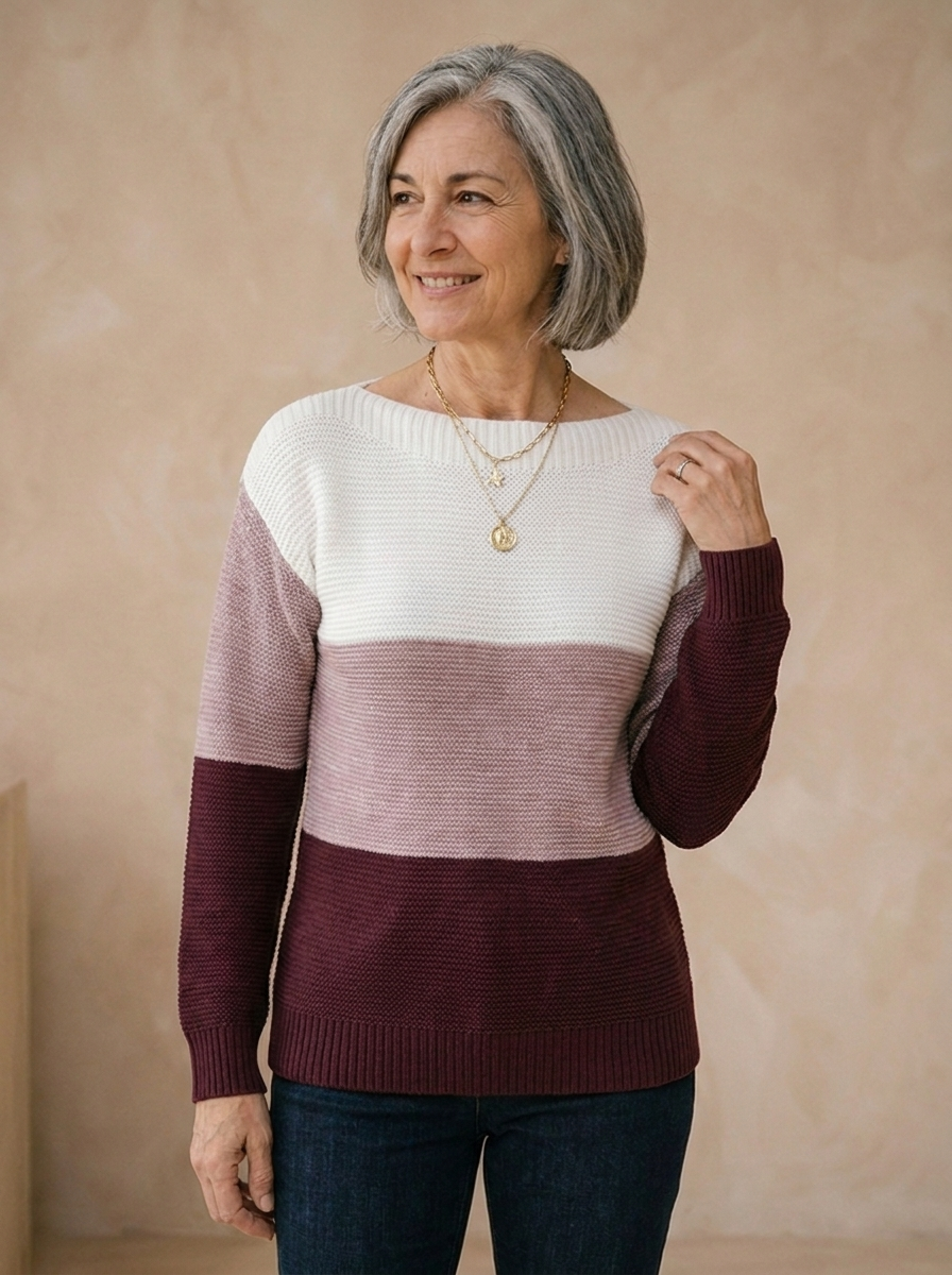 Women's colour block knit jumper with long sleeves