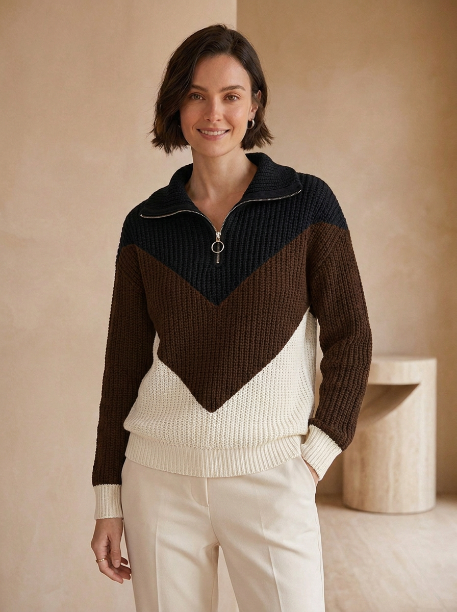 Knit jumper contrast zip-up women