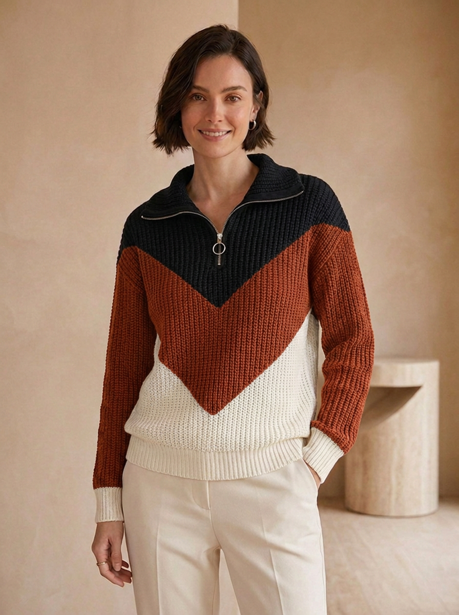 Women's zip-up knitted jumper