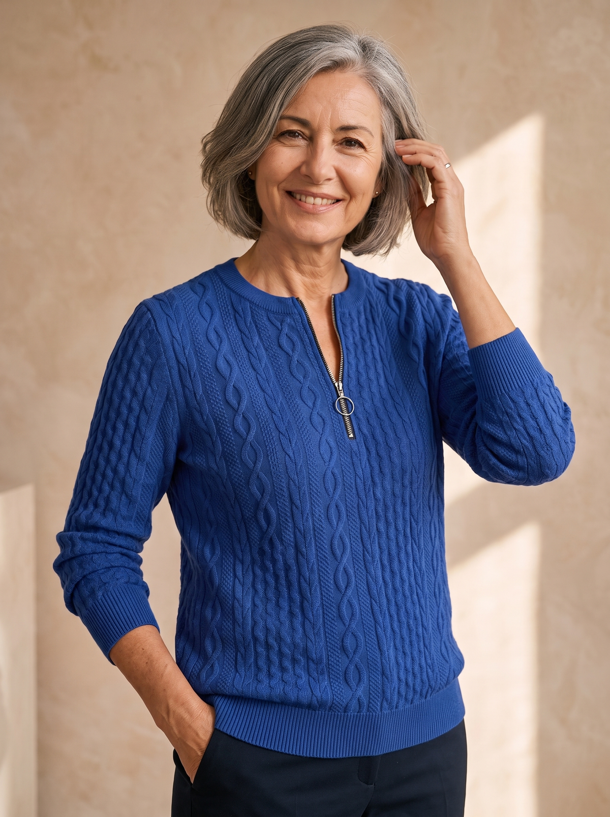 Women's cotton zip neck jumper