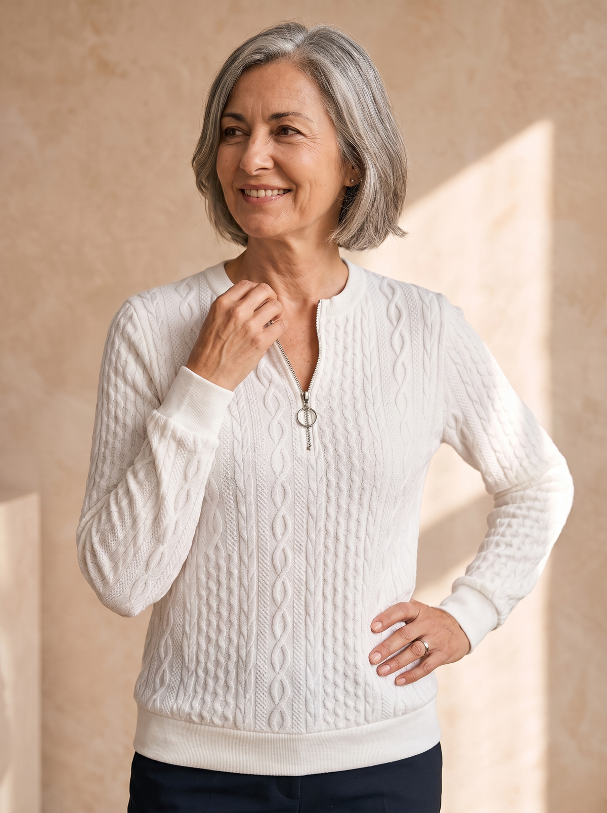 Zip neck cotton sweater women