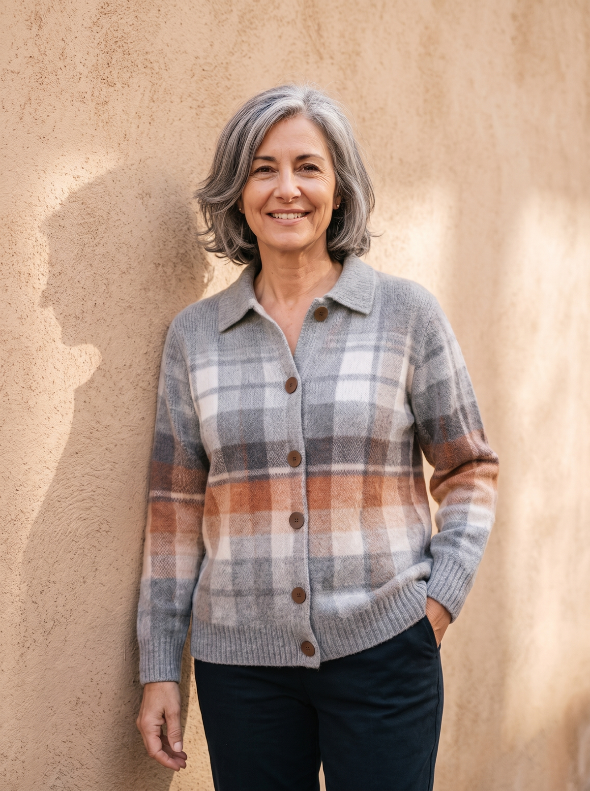 Wool button front cardigan women
