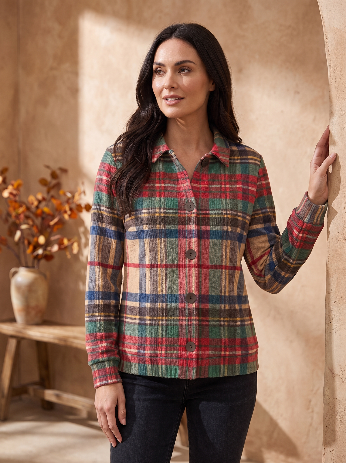 Wool button front shirt women