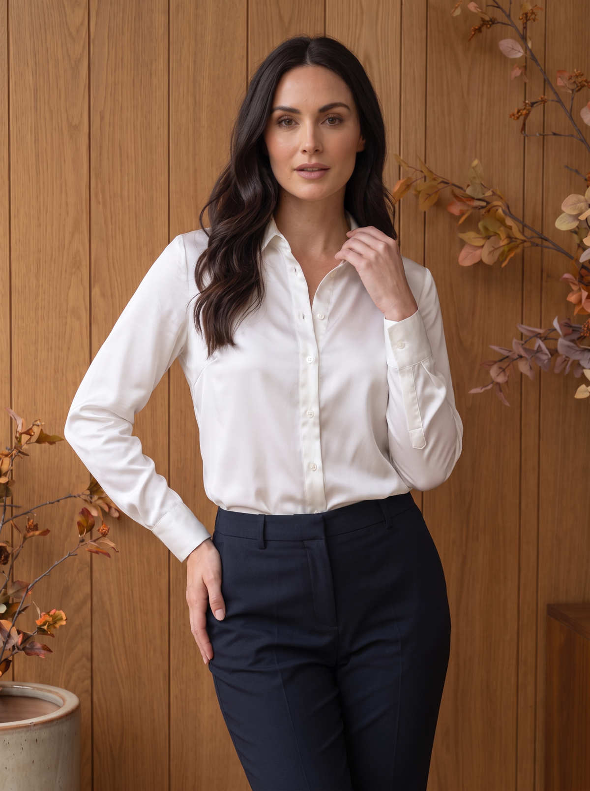 Satin shirt button front women