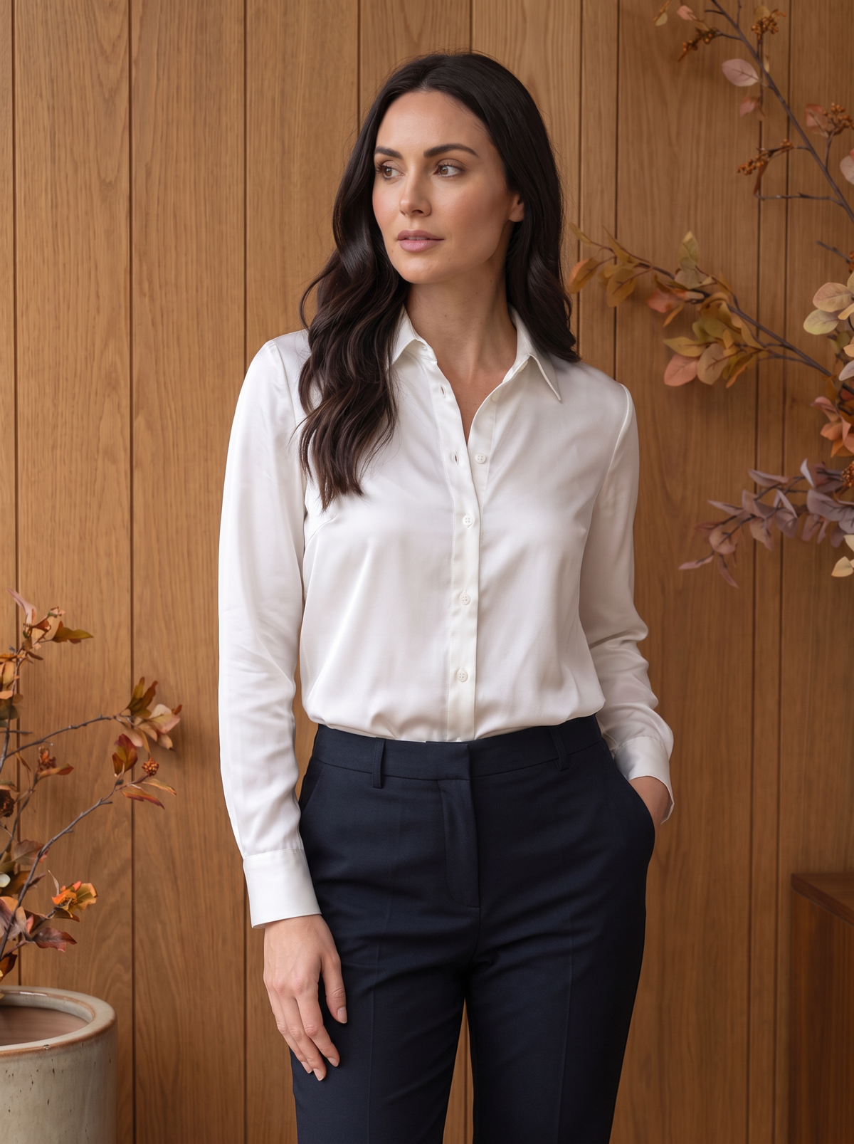 Women's satin button front shirt