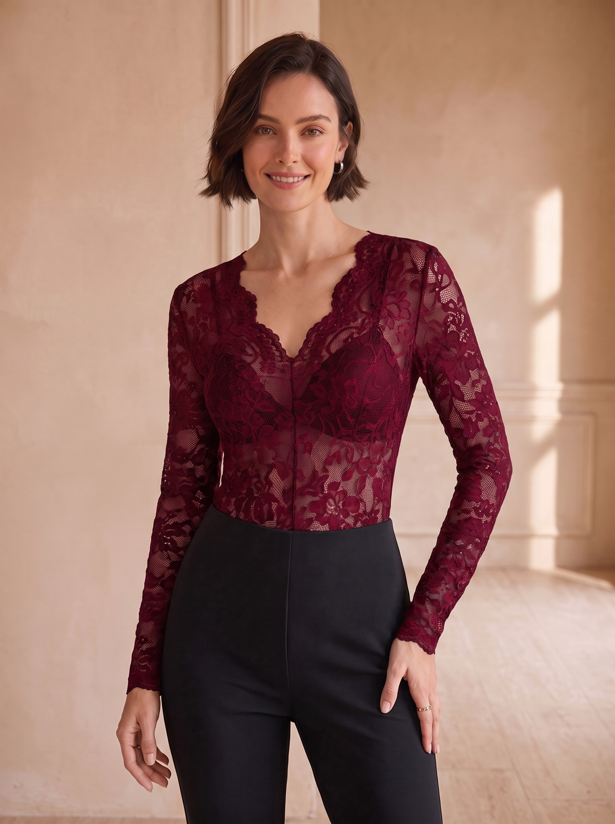Women's V-neck lace bodysuit