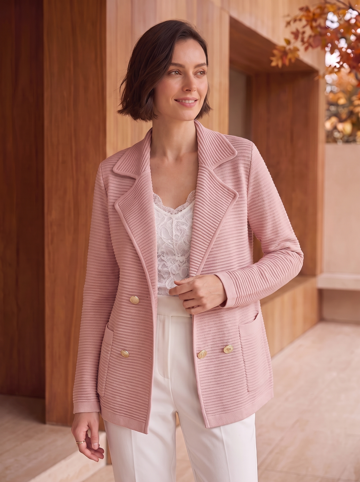 Women's button front knit blazer