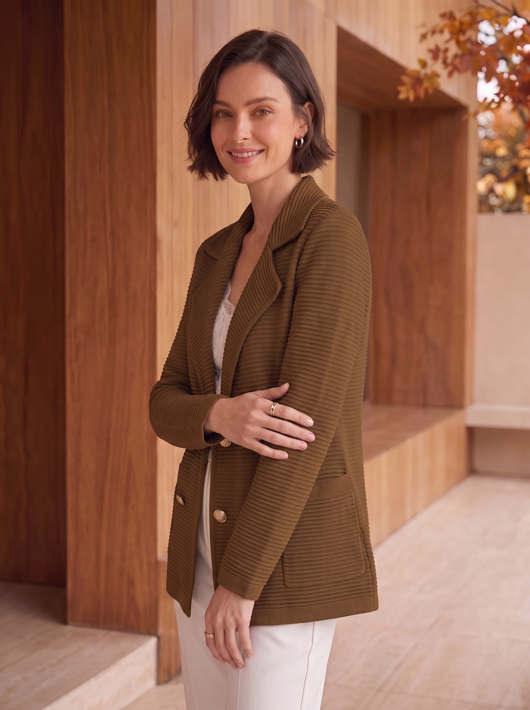 Women's knit double-breasted blazer