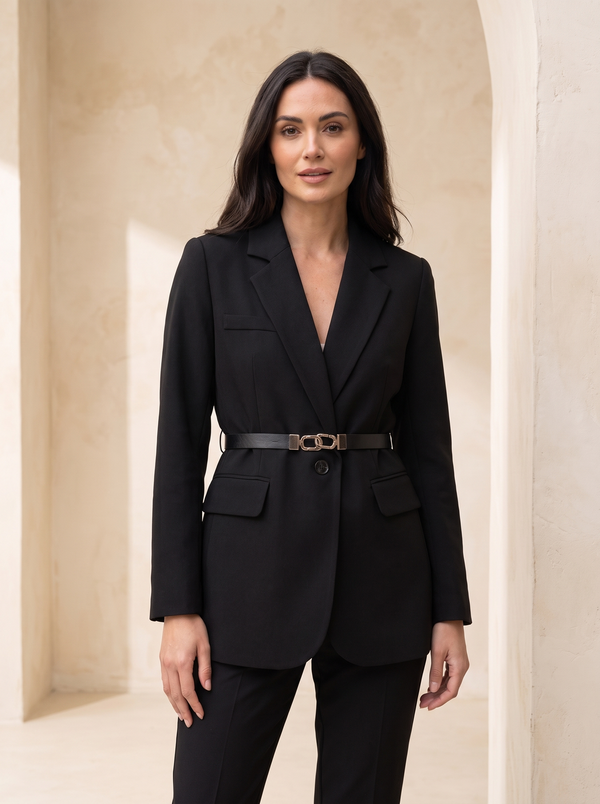 Belted tailored blazer women