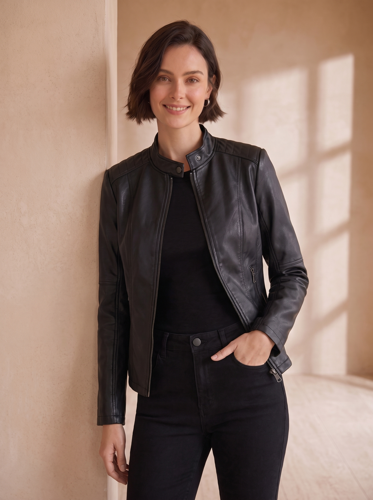 Women's tailored fit faux leather jacket