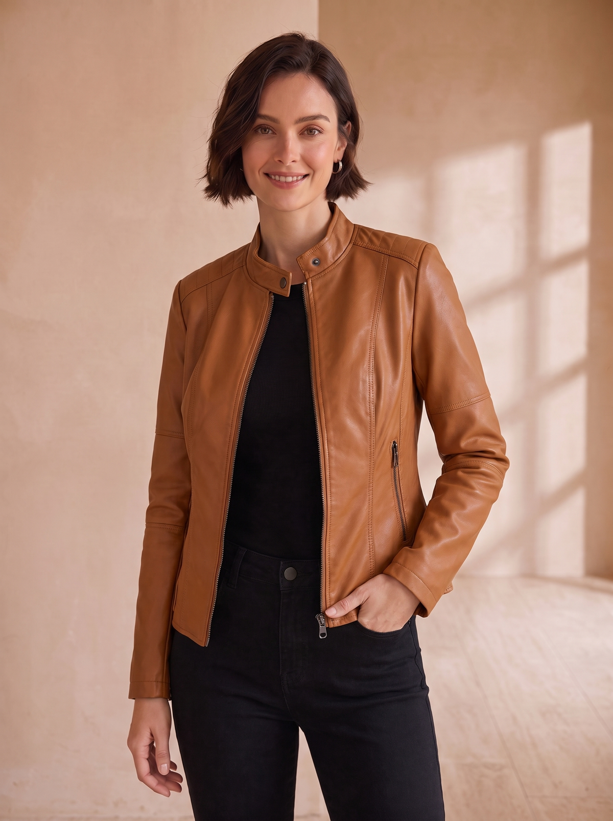 Tailored faux leather jacket women