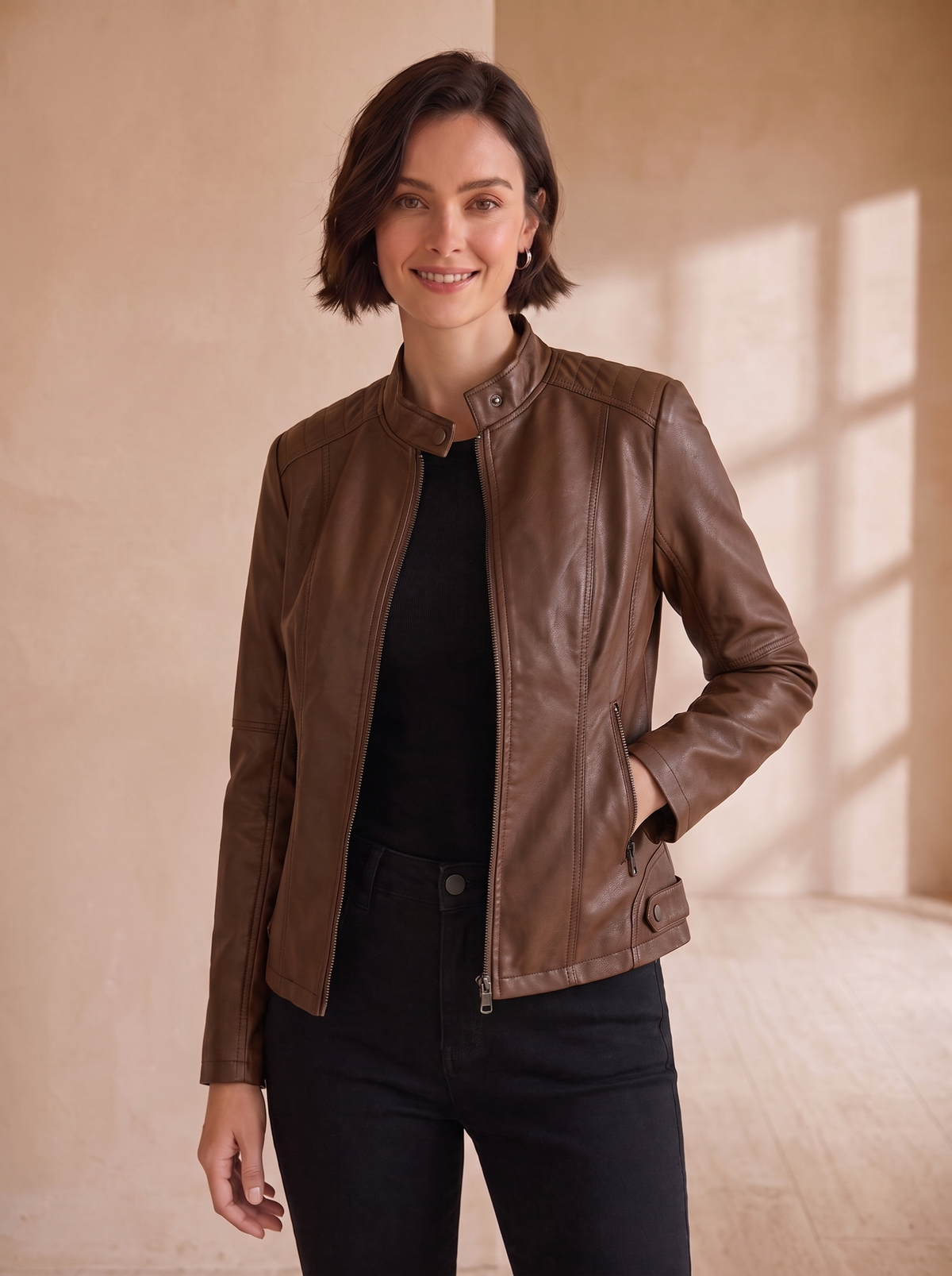 Women's tailored leather-look jacket