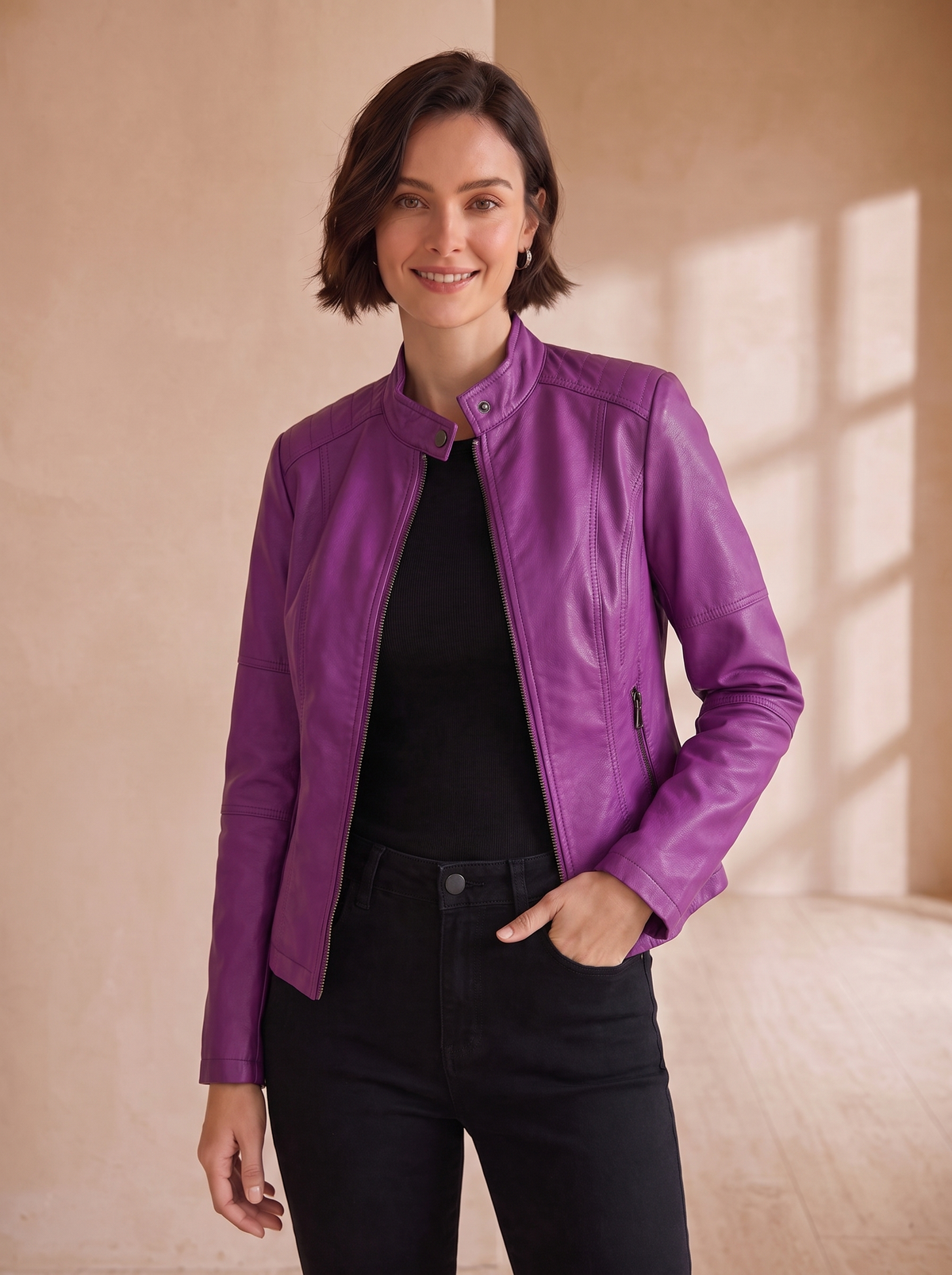 Faux leather jacket for women