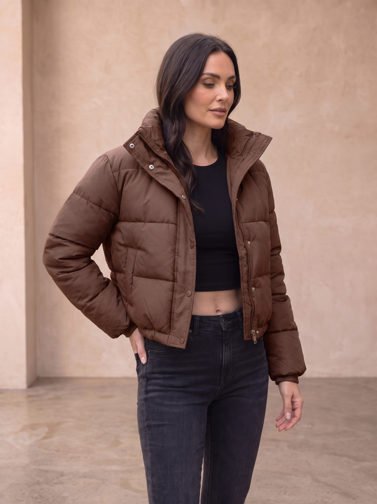 Nylon winter puffer jacket women