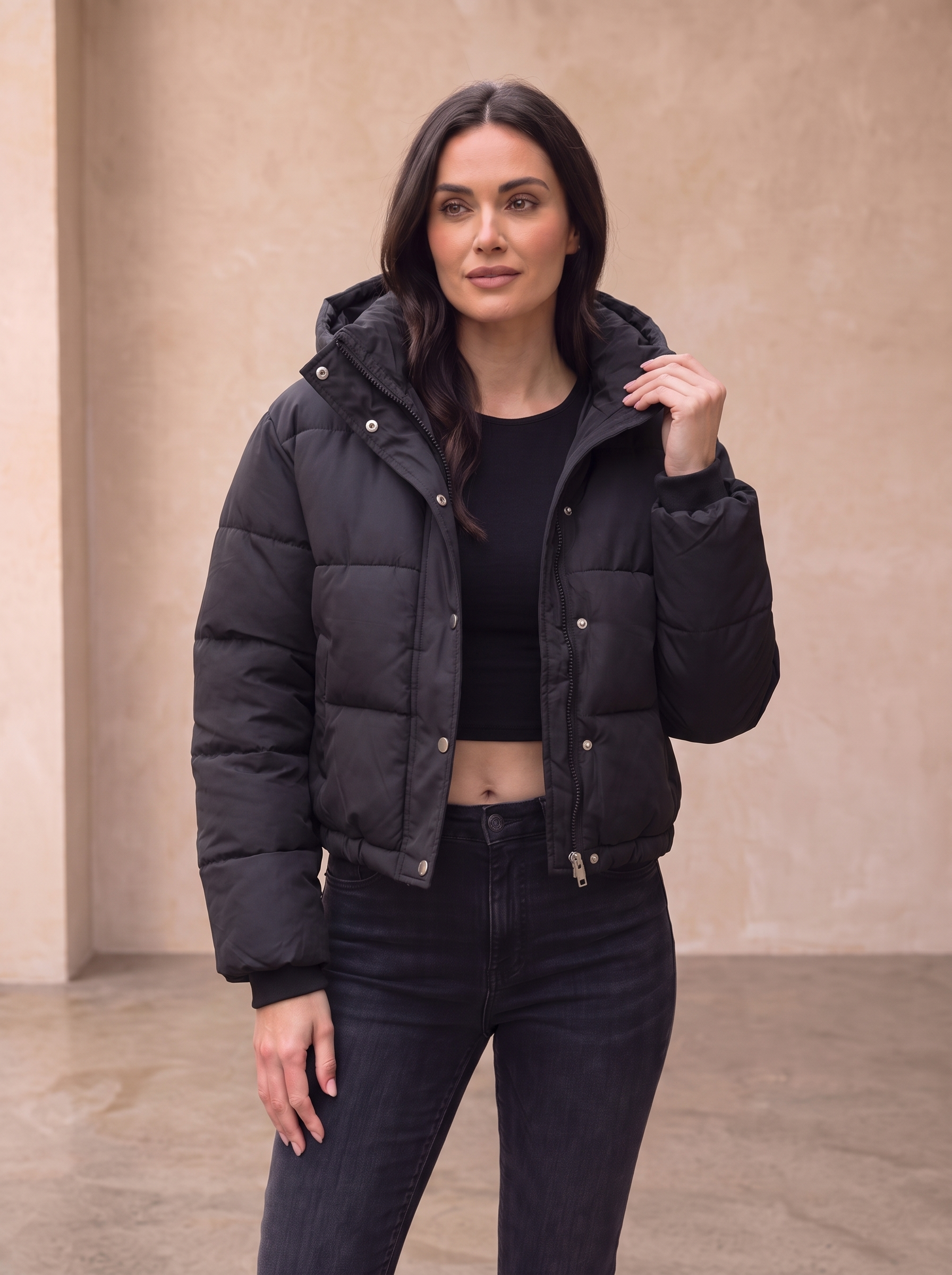 Nylon puffer jacket women