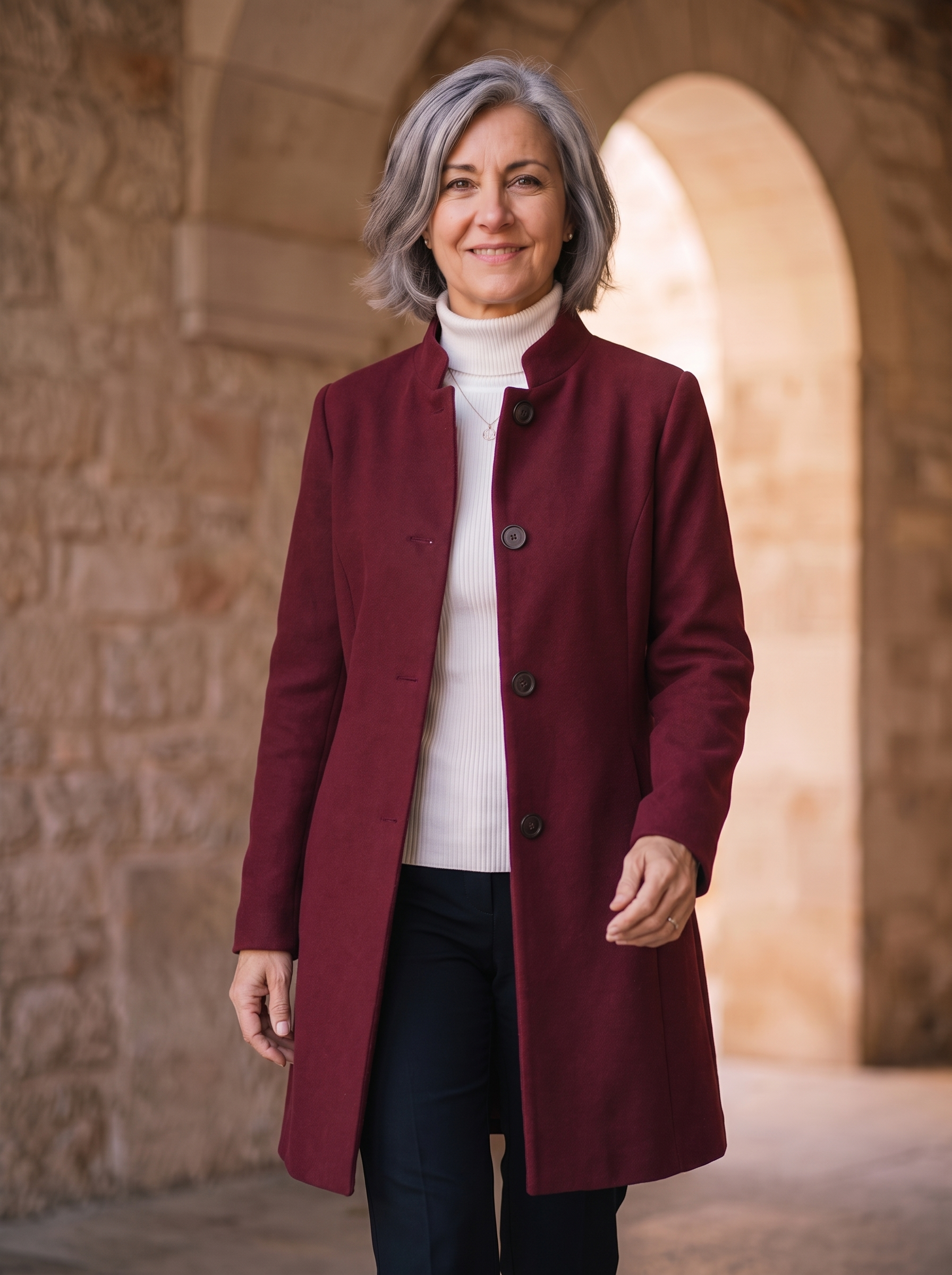 Women's slim fit wool blend coat