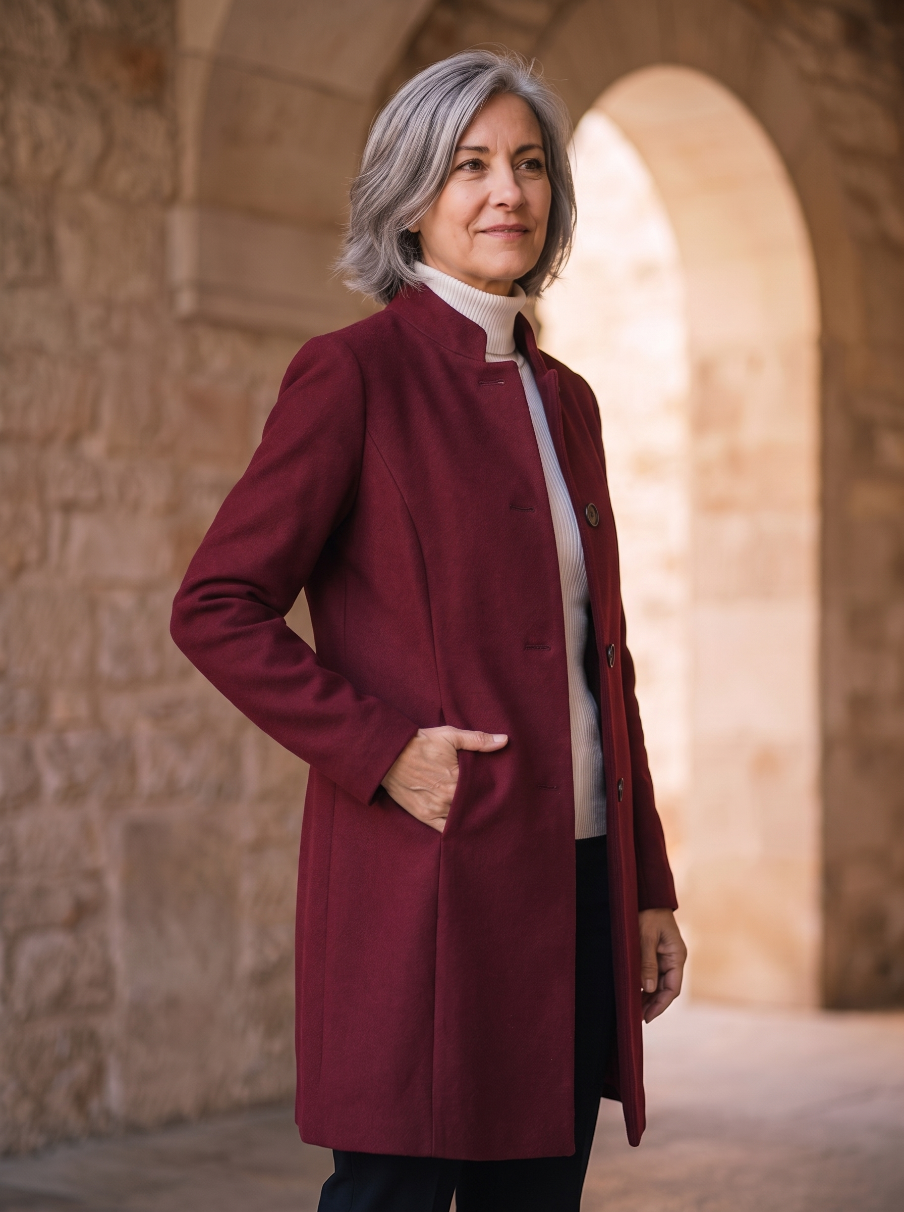 Slim fit wool blend coat women