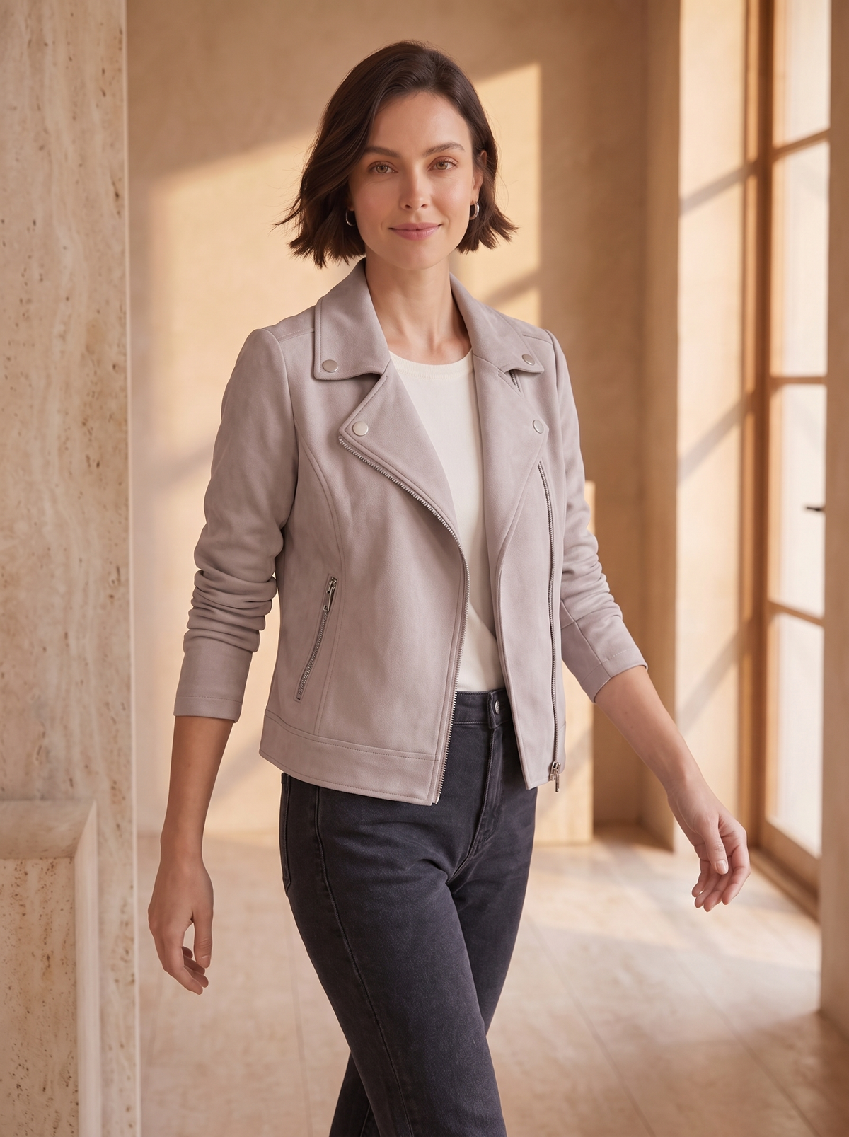 Leather biker jacket for women