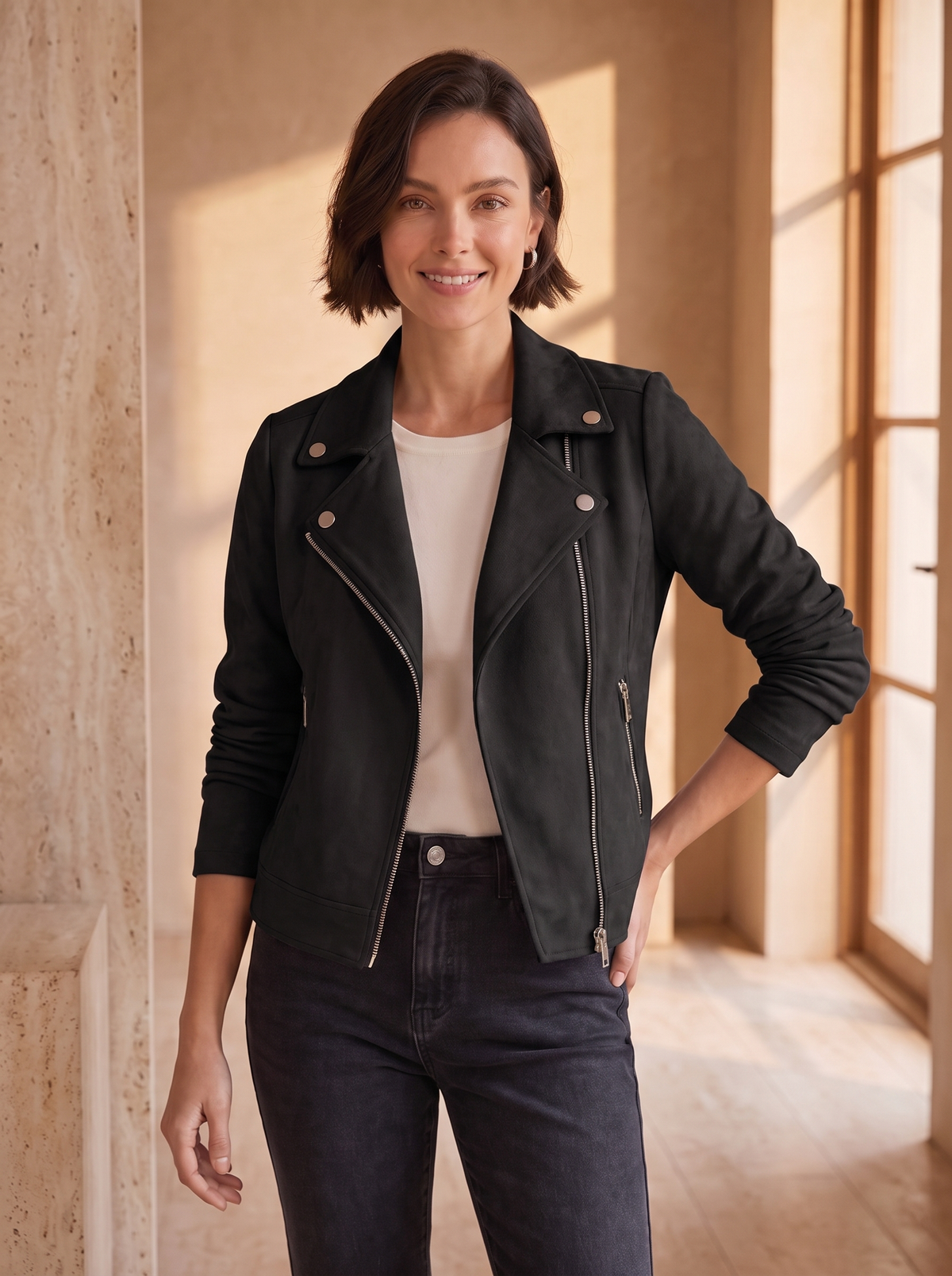 Women's leather motorcycle jacket