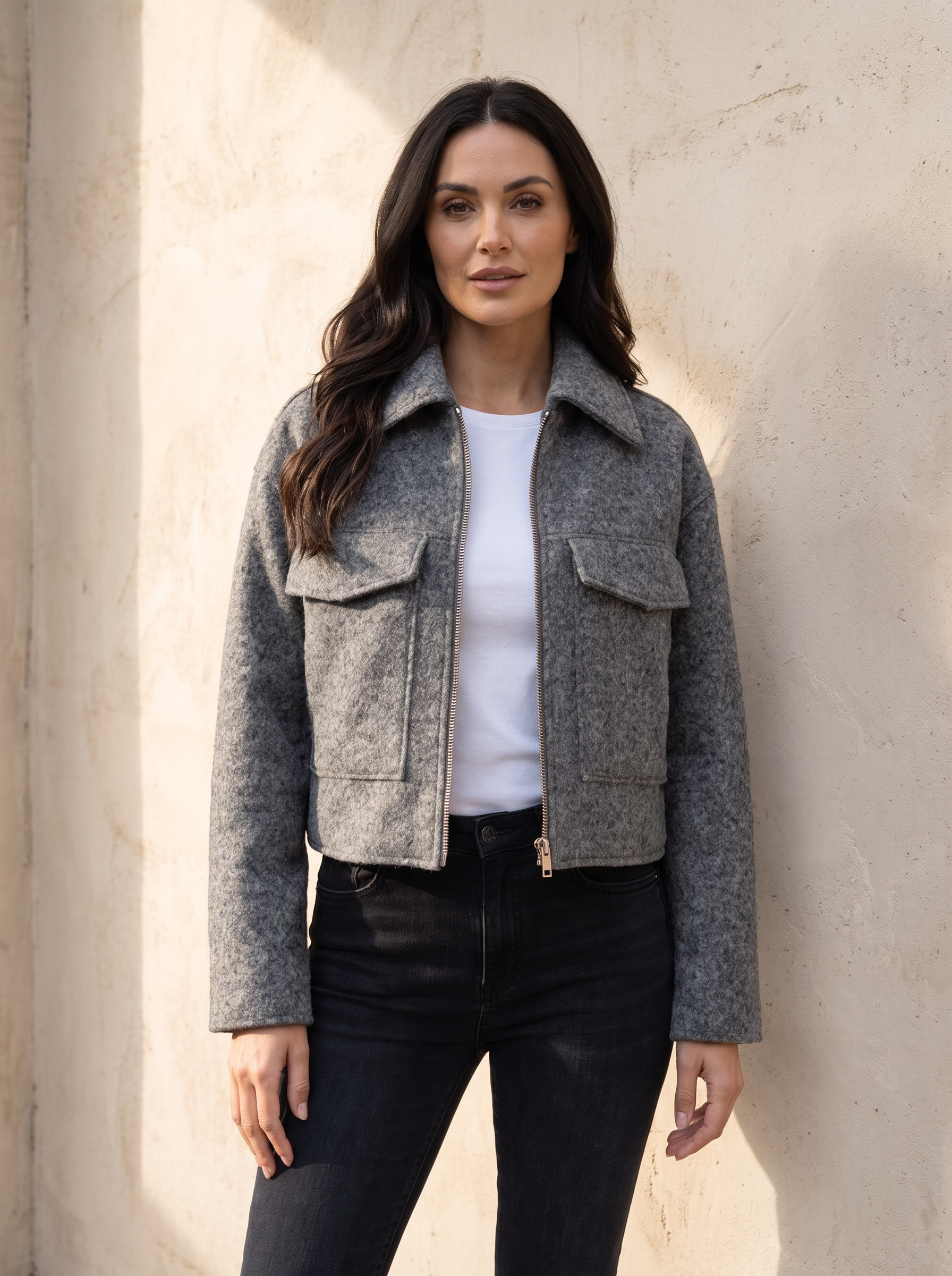 Wool blend jacket cropped women