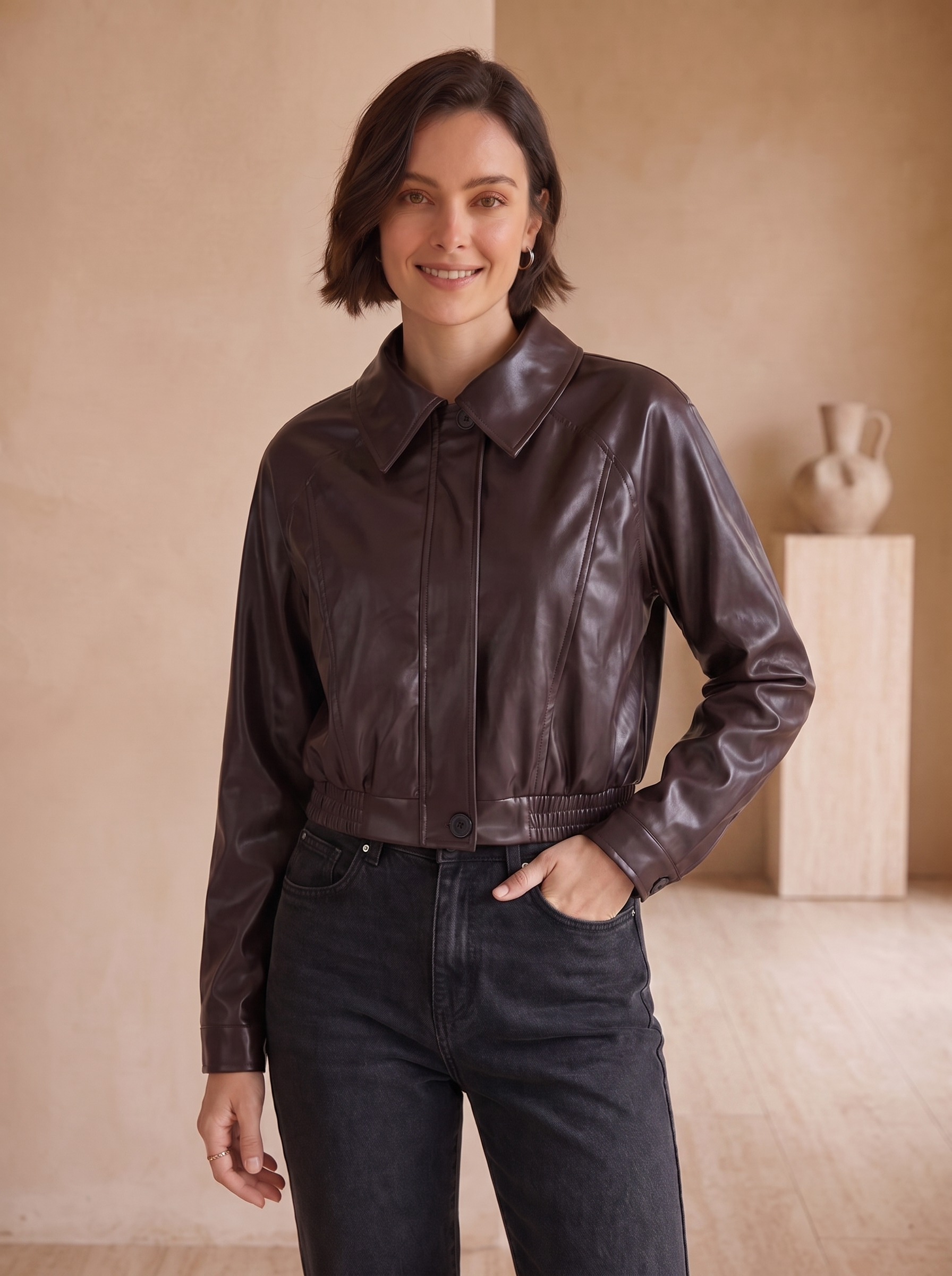 Women's casual faux leather jacket