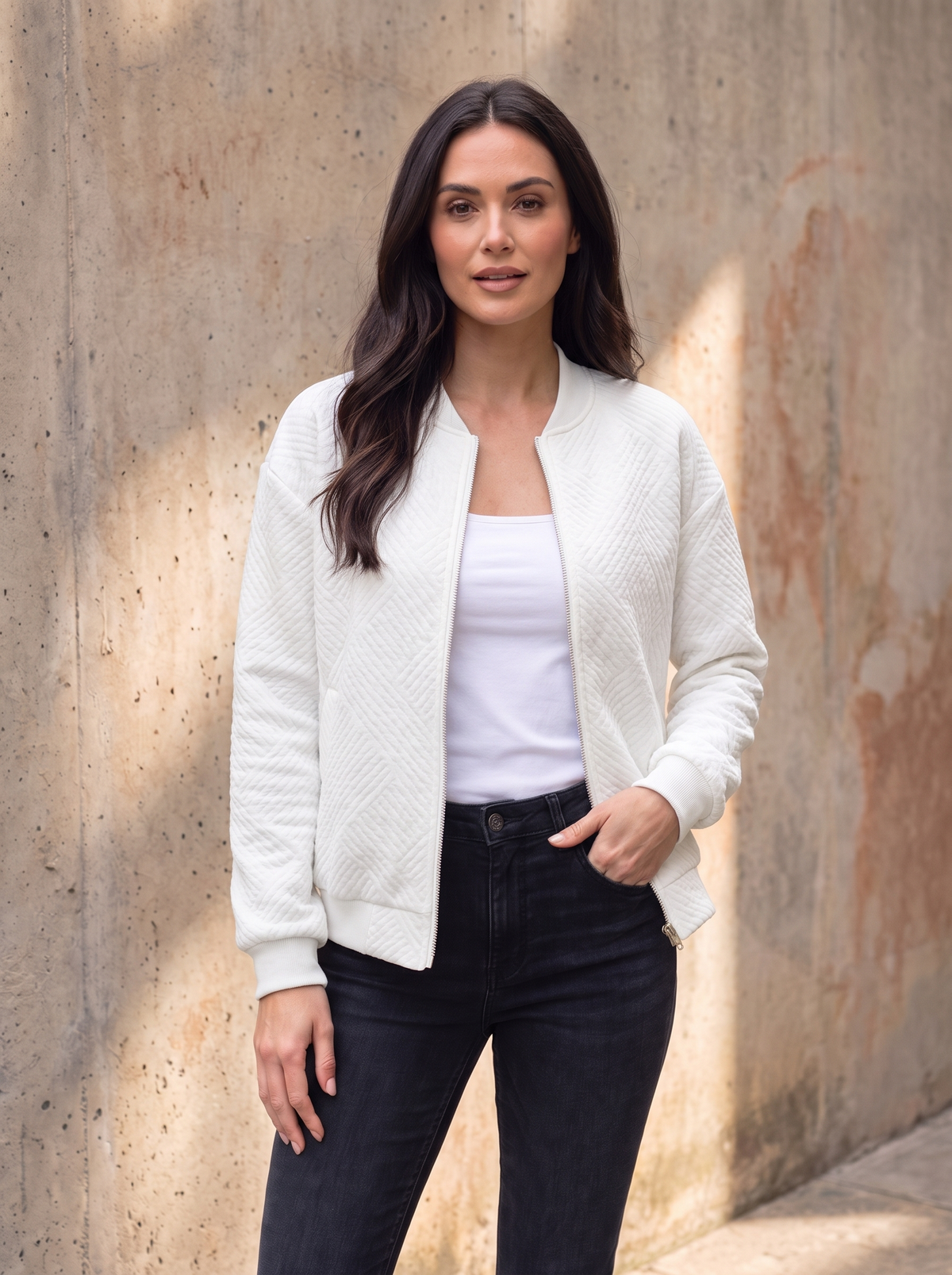Casual textured cotton jacket women