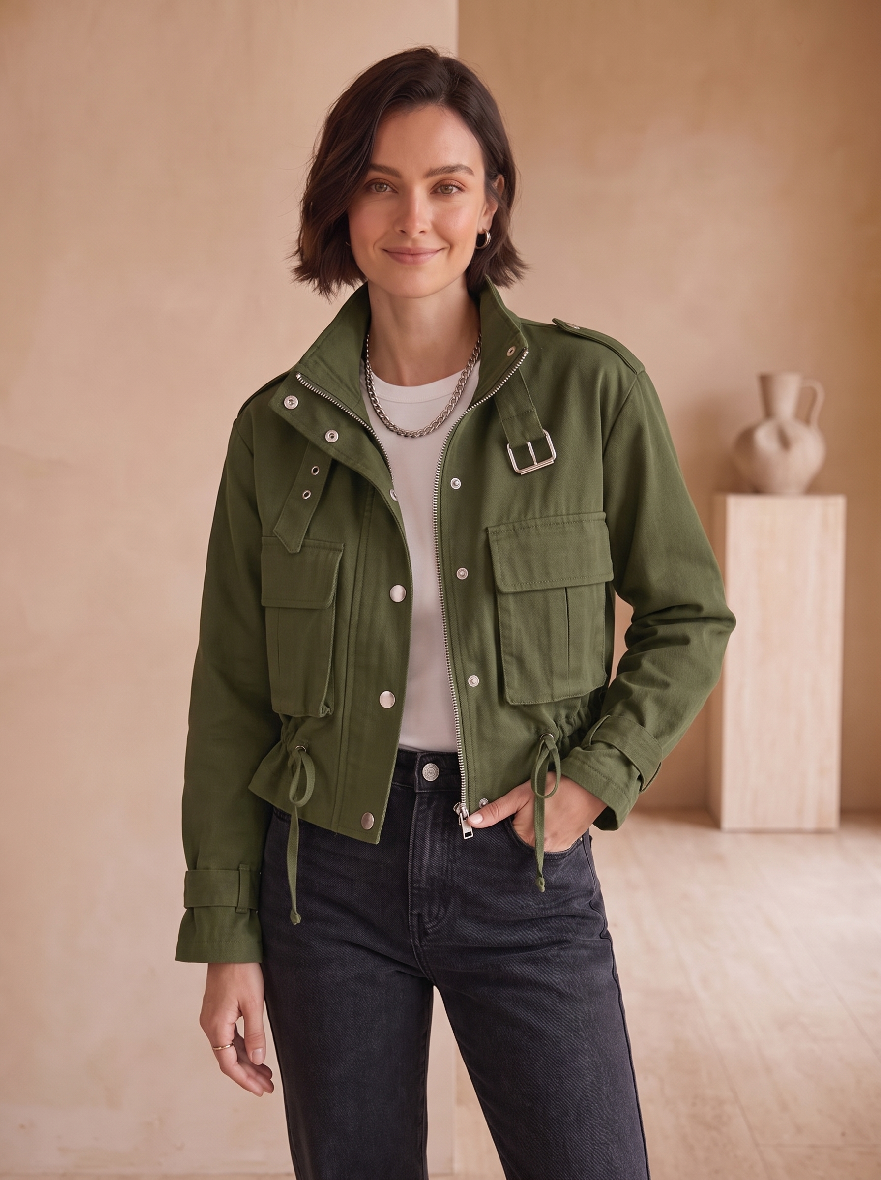 Cropped utility jacket for women