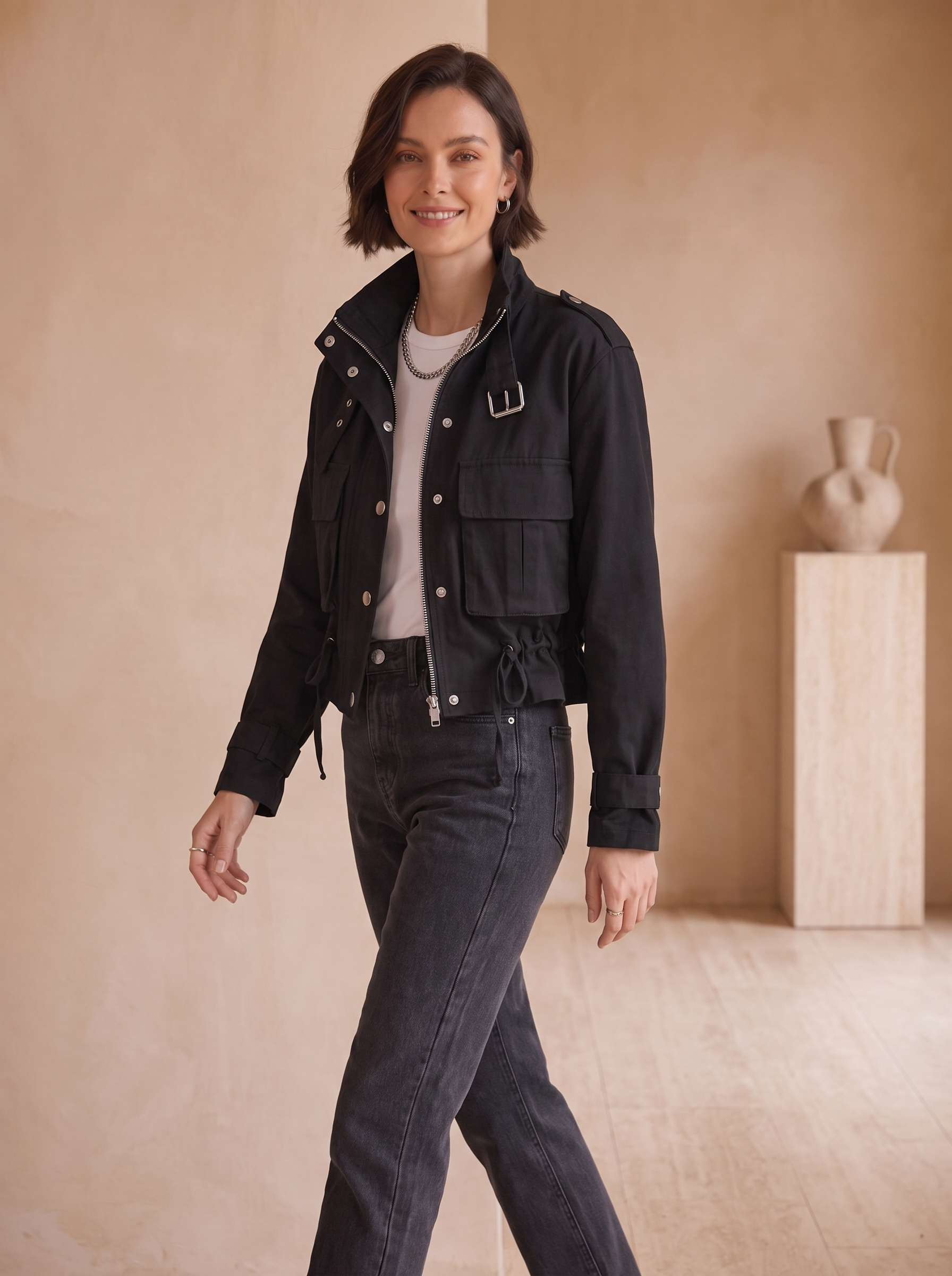 Cotton utility jacket for women
