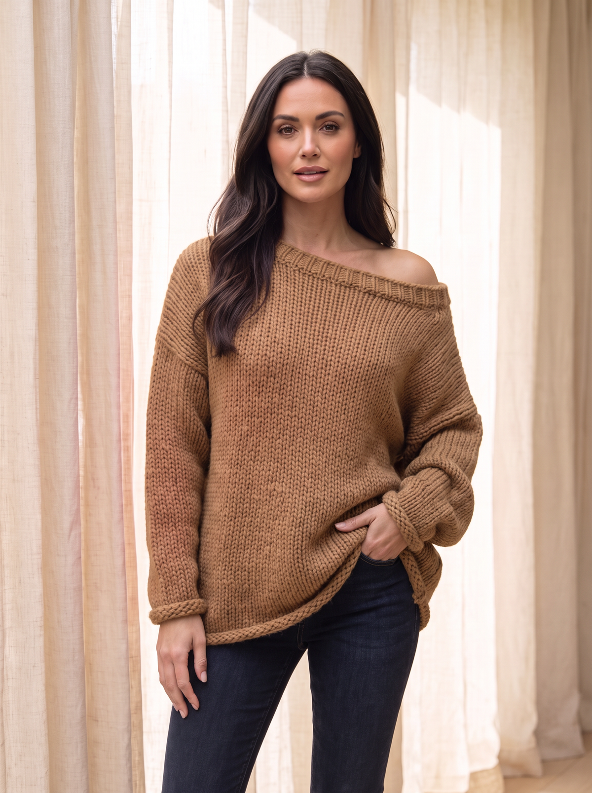 Women's relaxed off-shoulder knitwear