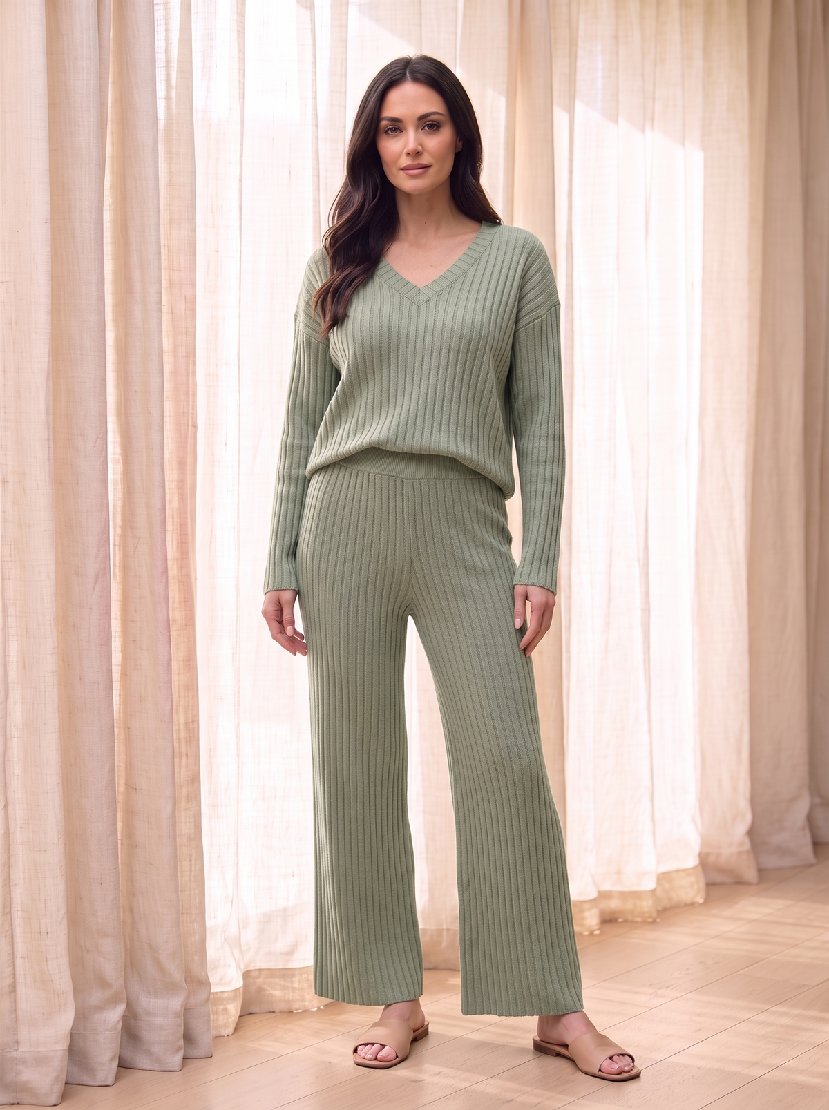 Women's casual fit ribbed knit lounge set