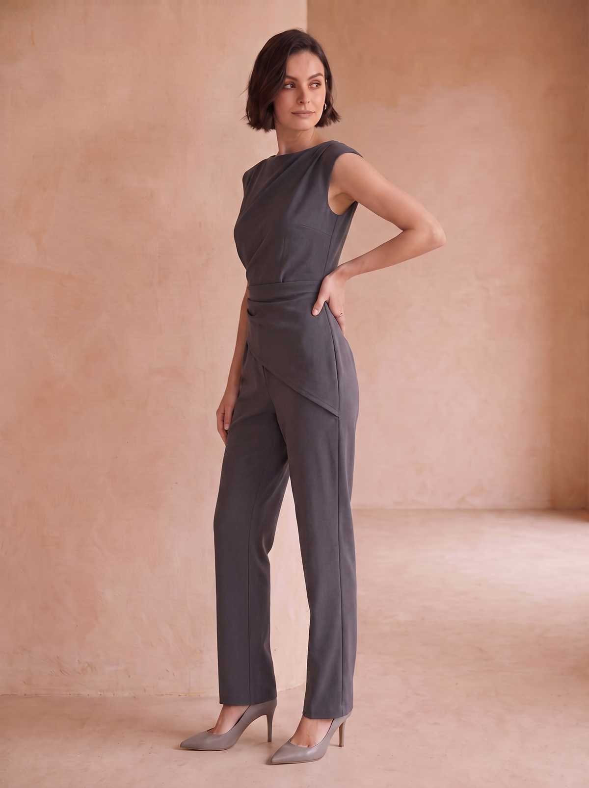 Women's draped top trouser set