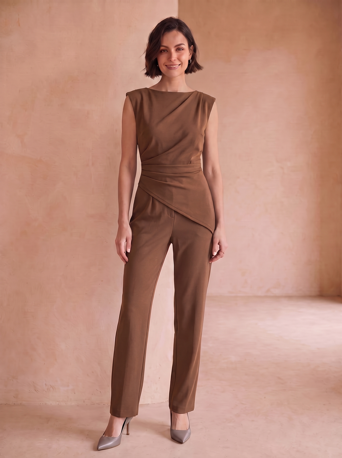 Draped top matching trouser set women