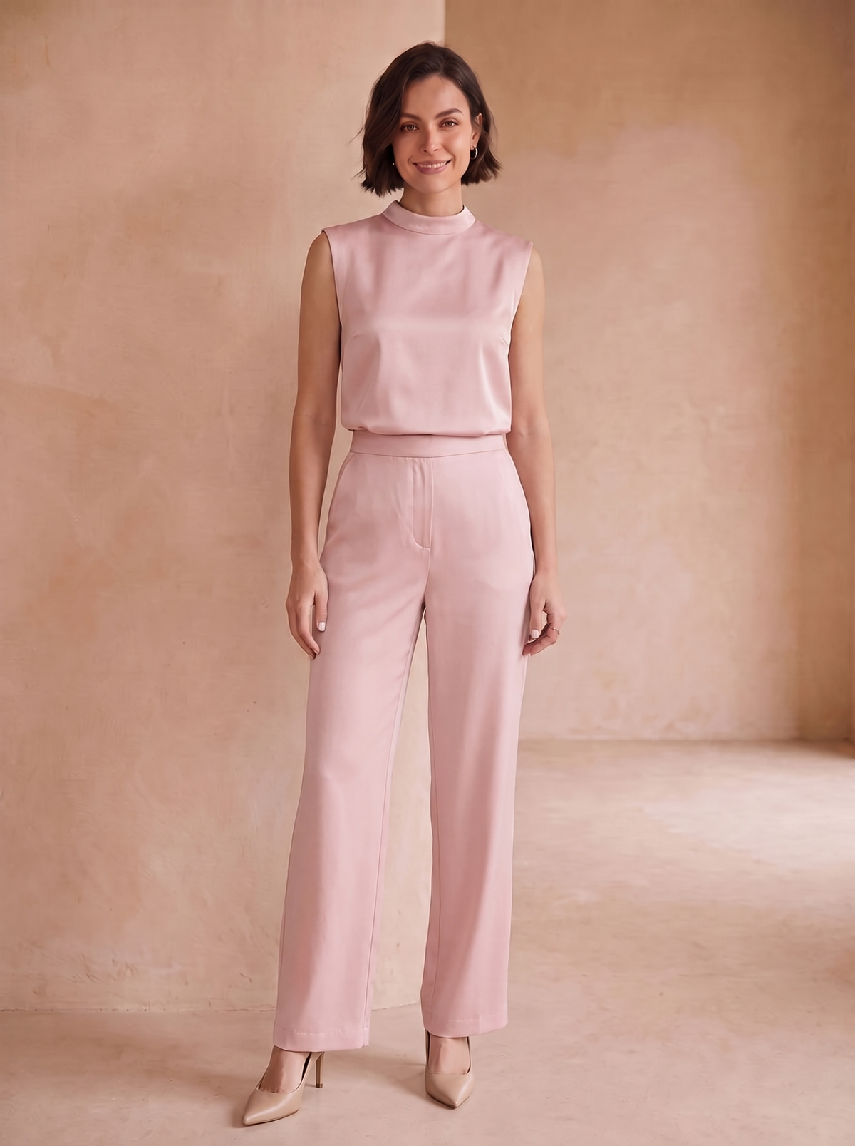 Satin-look jumpsuit open back women