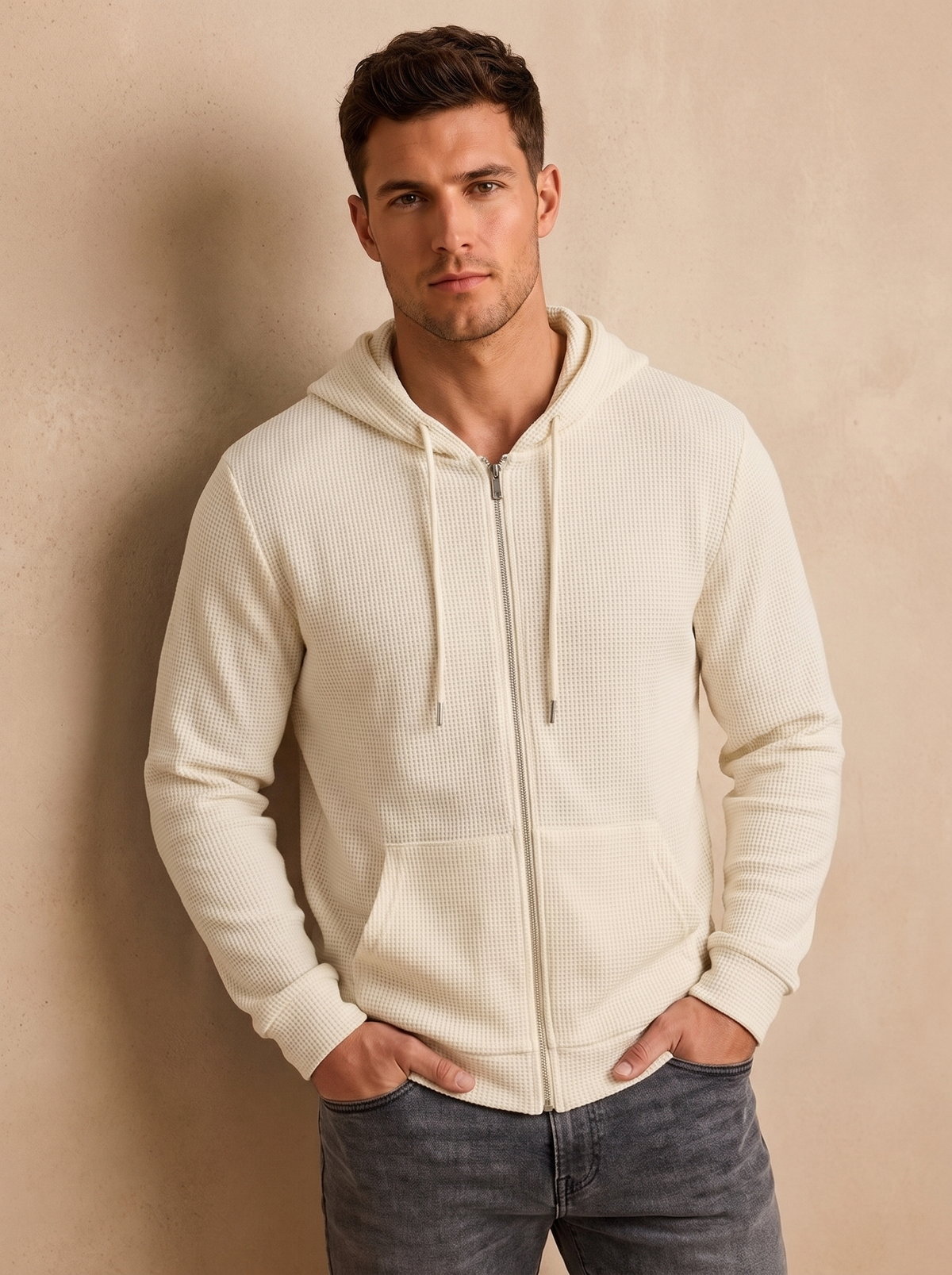 Cotton zip-up hoodie relaxed fit men