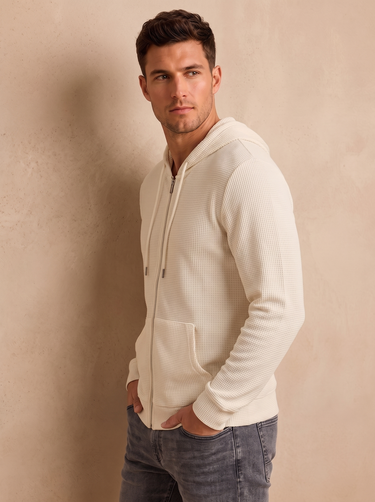 Cotton zip-up hoodie for men