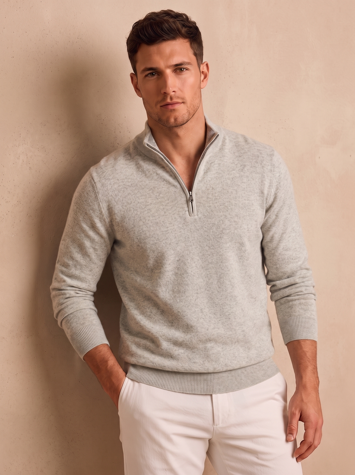 Knit quarter zip sweater men