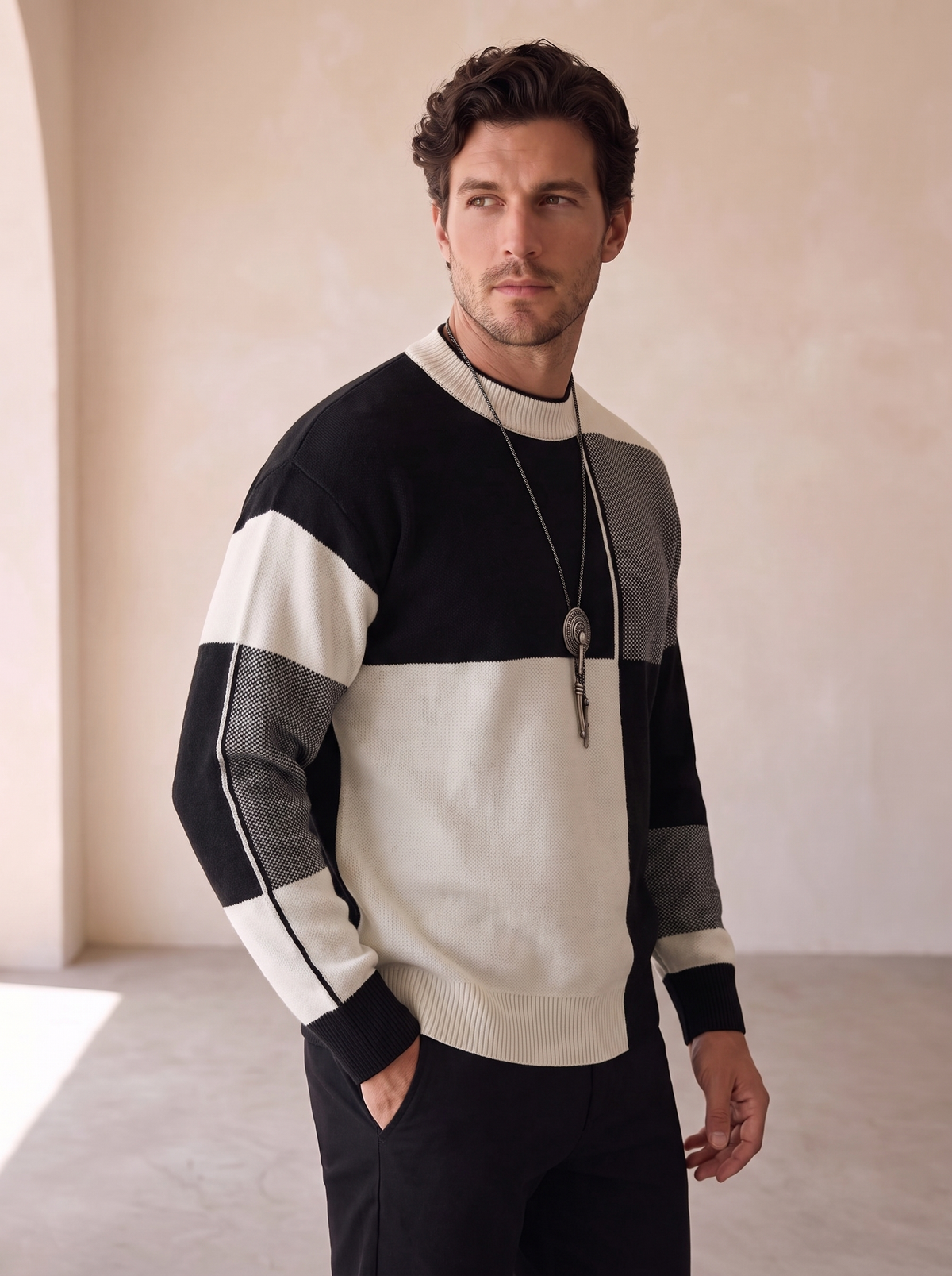 Men's wool blend colour block jumper