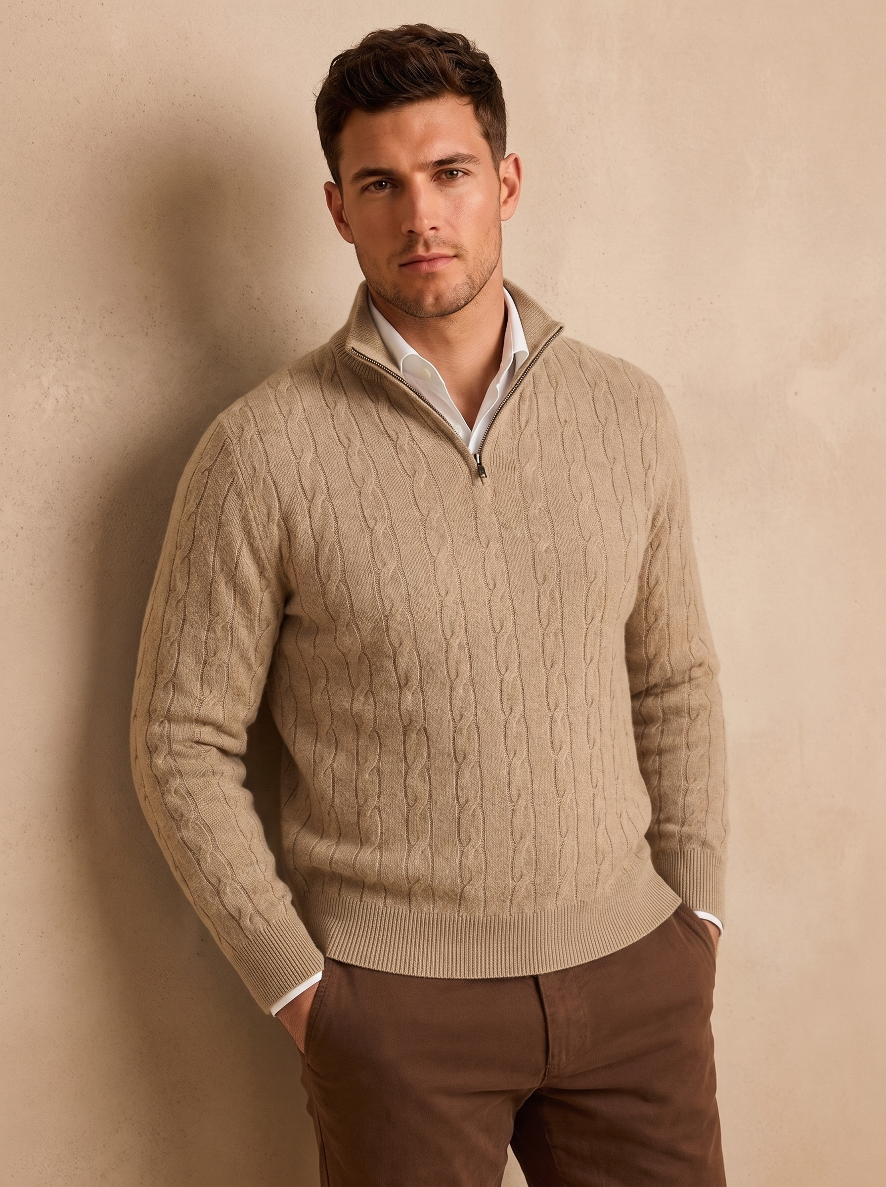 Knit sweatshirt half zip slim fit men